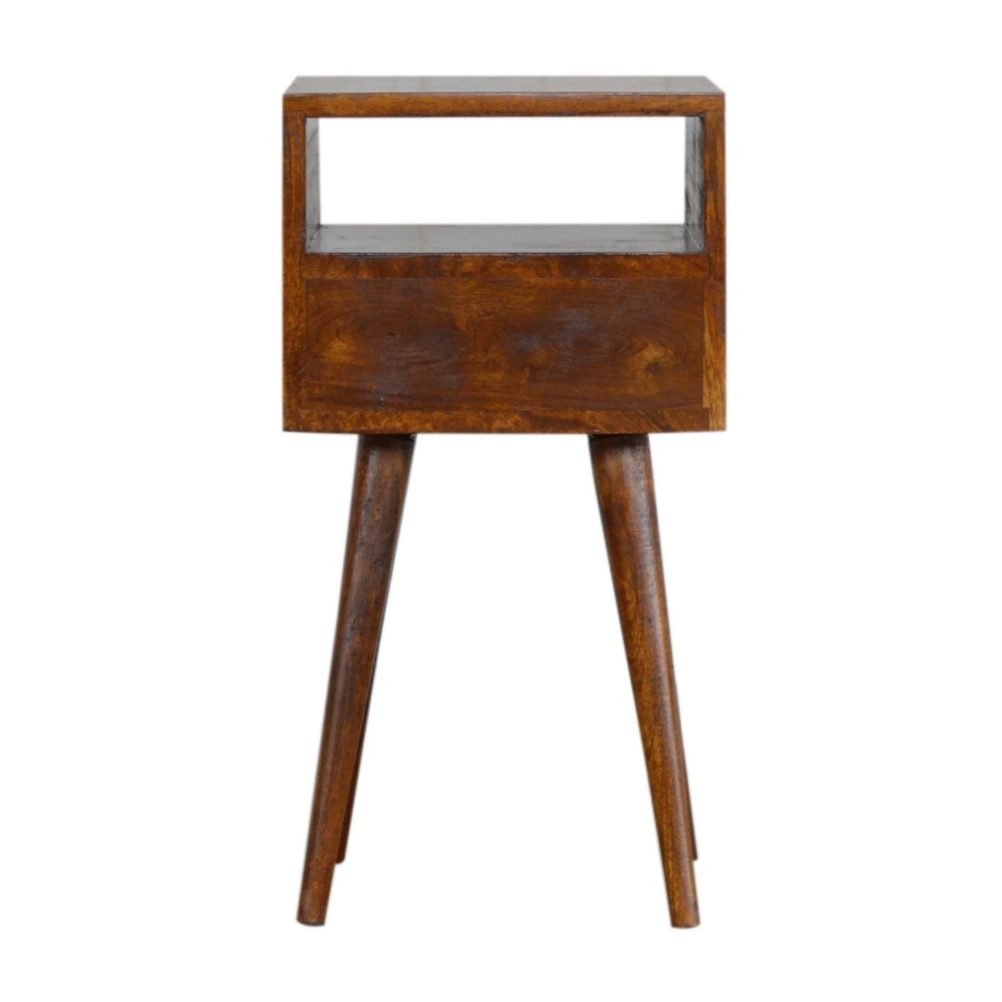 Solid Wood Mini Bedside, 1 Drawer Open Shelf, Dark Brown - Image 5