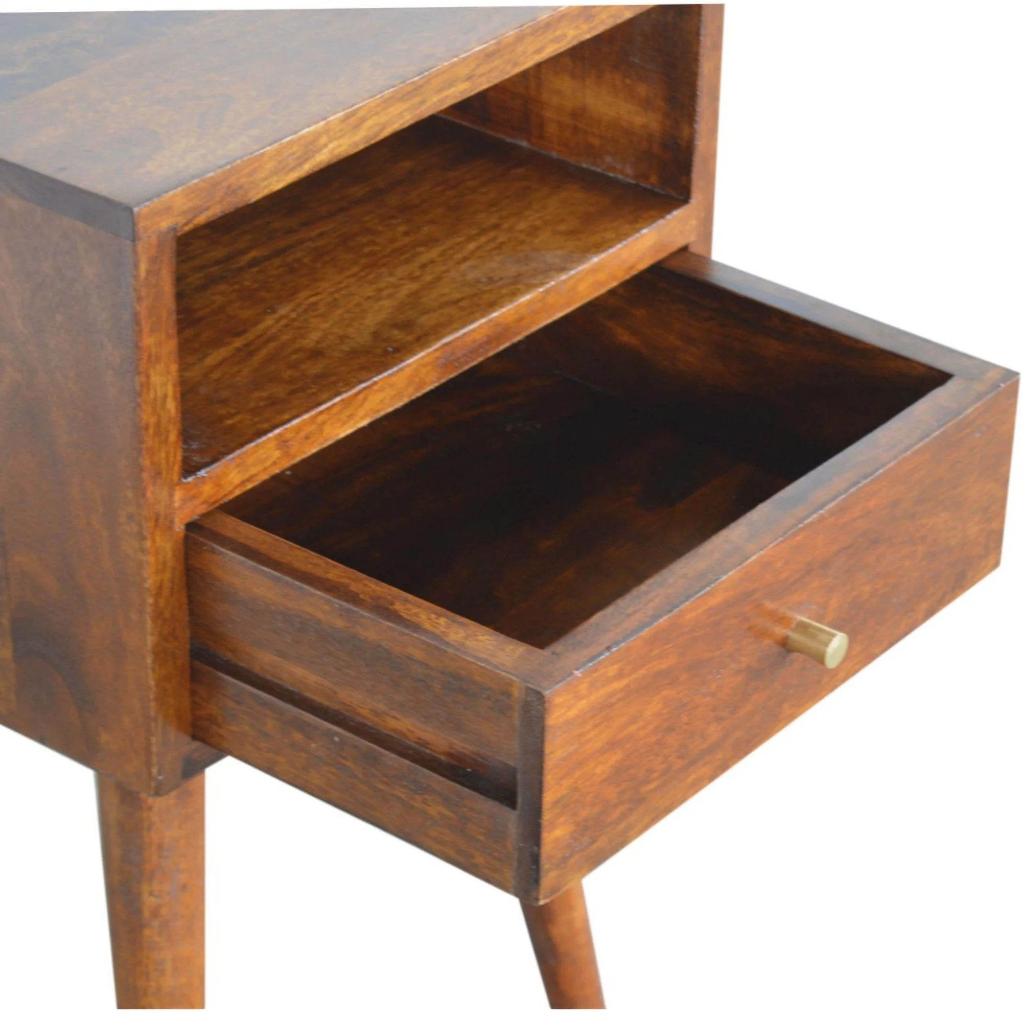Solid Wood Mini Bedside, 1 Drawer Open Shelf, Dark Brown - Image 6