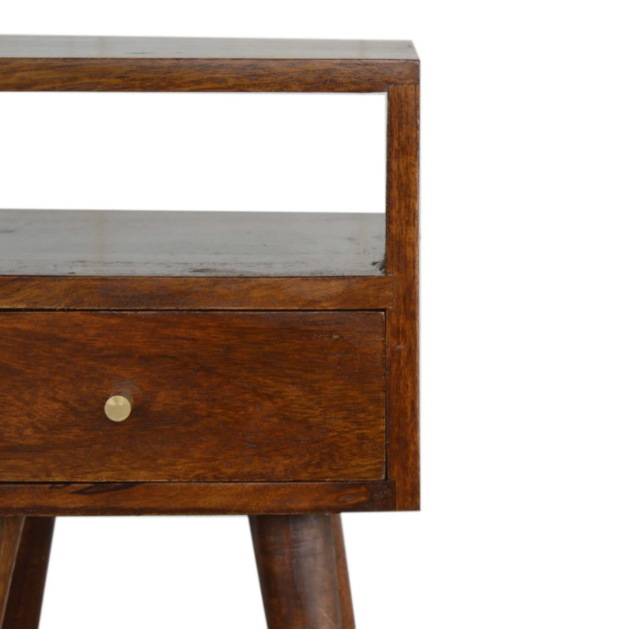 Solid Wood Mini Bedside, 1 Drawer Open Shelf, Dark Brown - Image 7