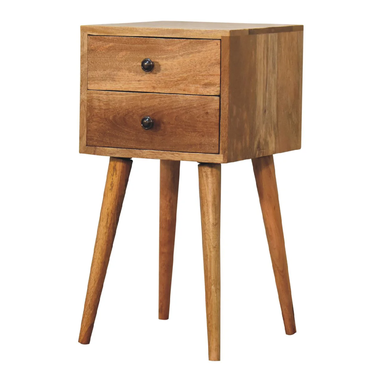 Solid Wood Mini Bedside, 2 Drawers, Brown - Image 2