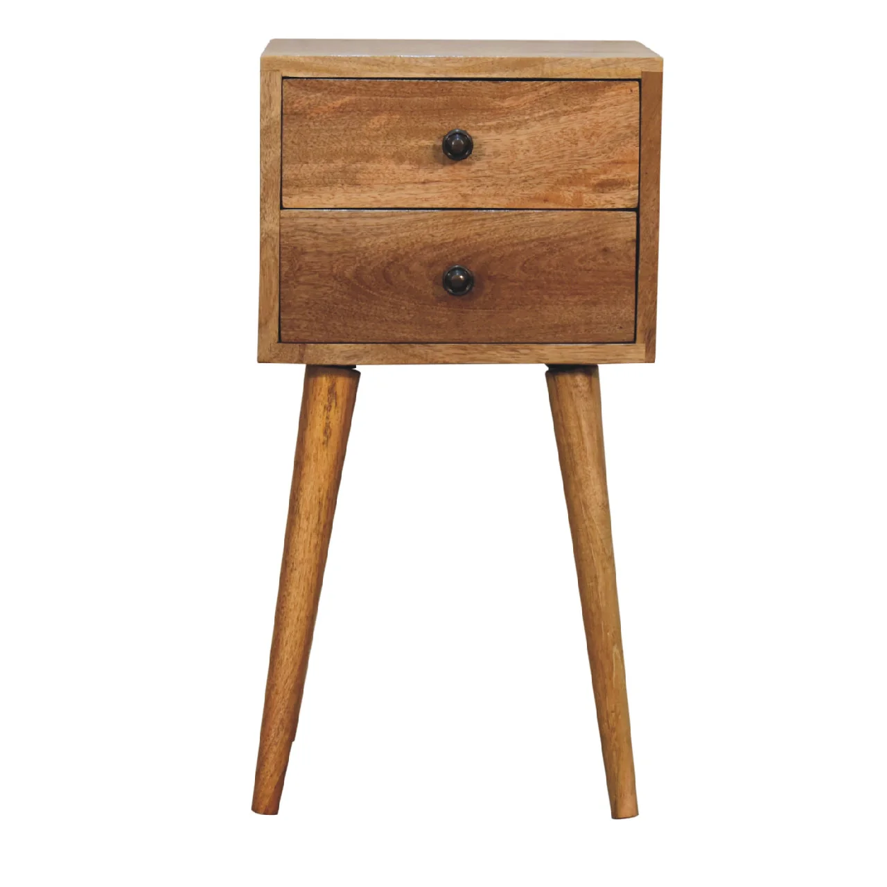 Solid Wood Mini Bedside, 2 Drawers, Brown - Image 3