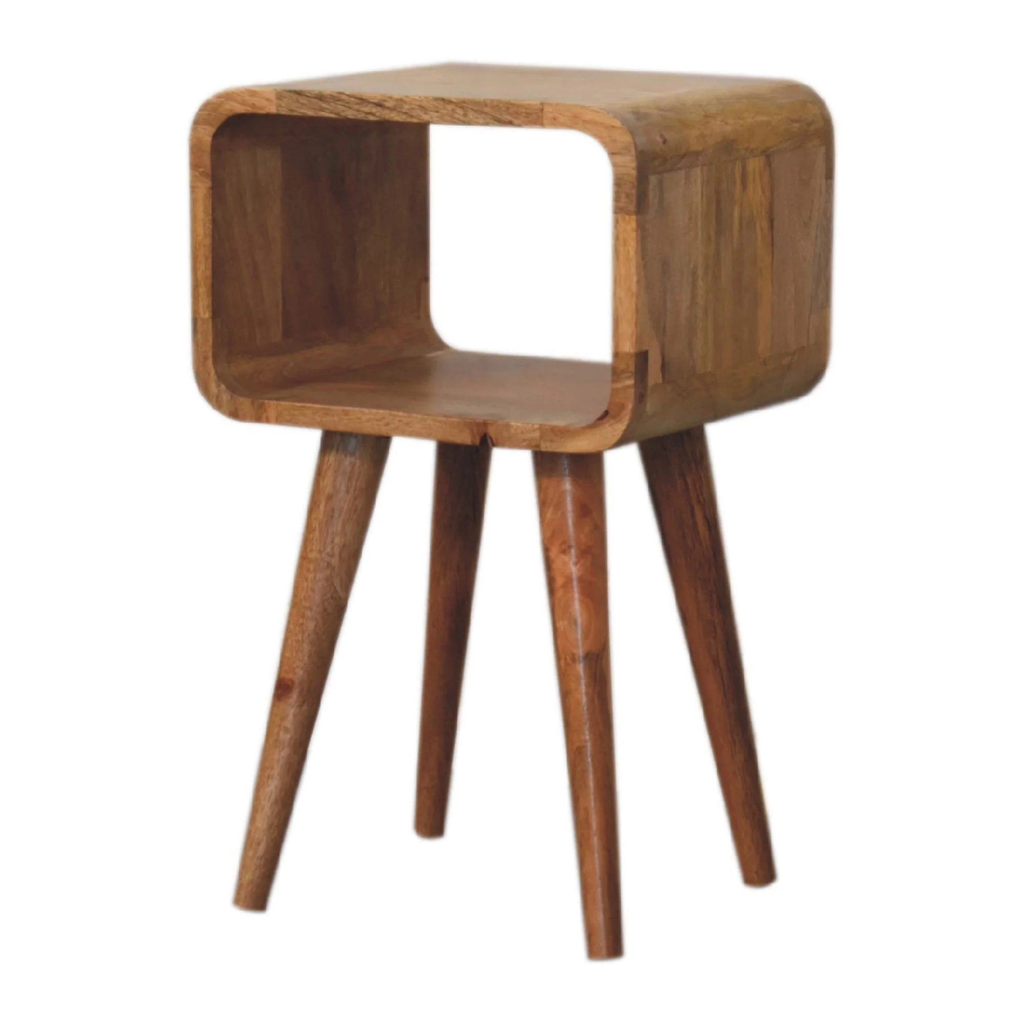 Solid Wood Mini Bedside, Curved Open Slot, Light Brown - Image 2