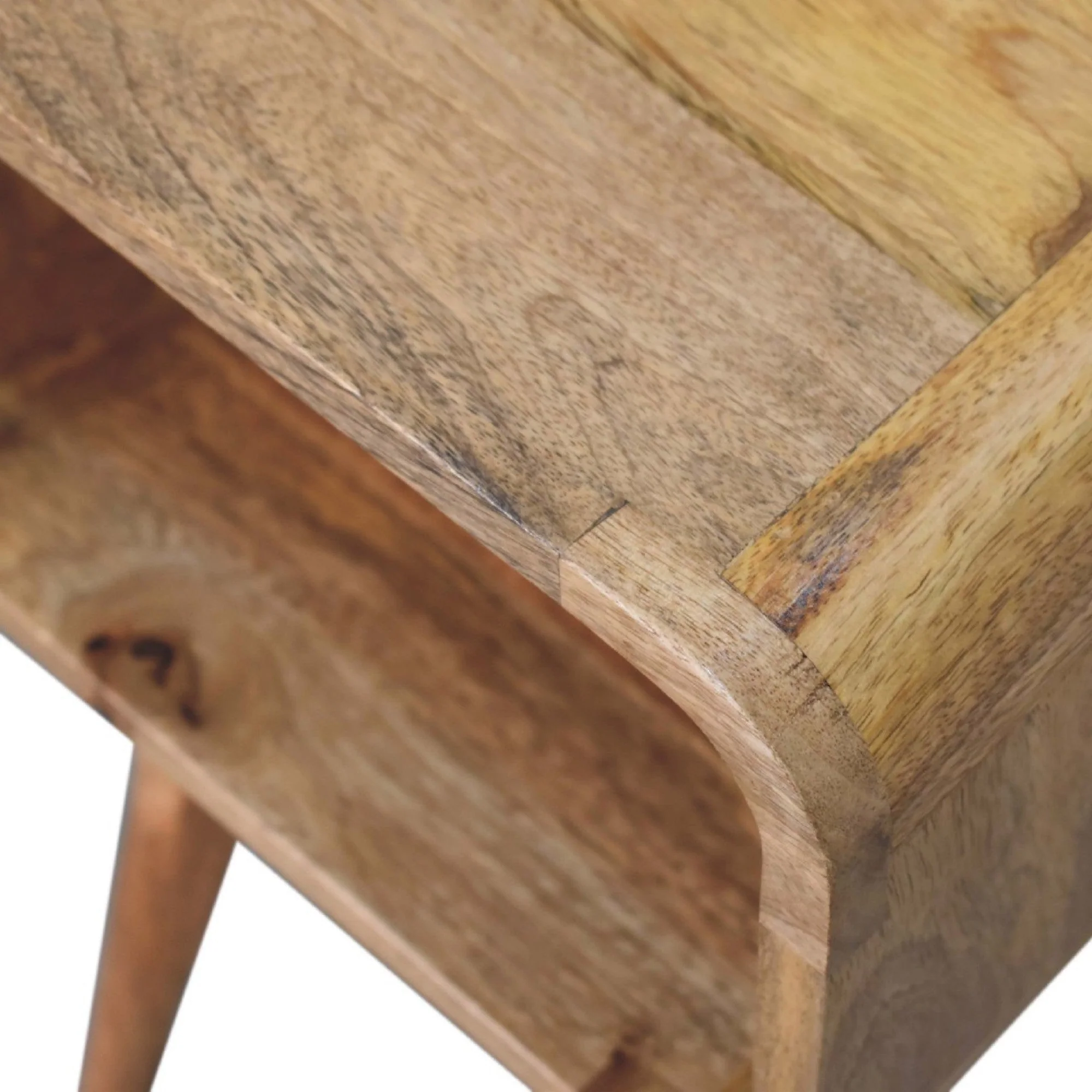 Solid Wood Mini Bedside, Curved Open Slot, Light Brown - Image 4