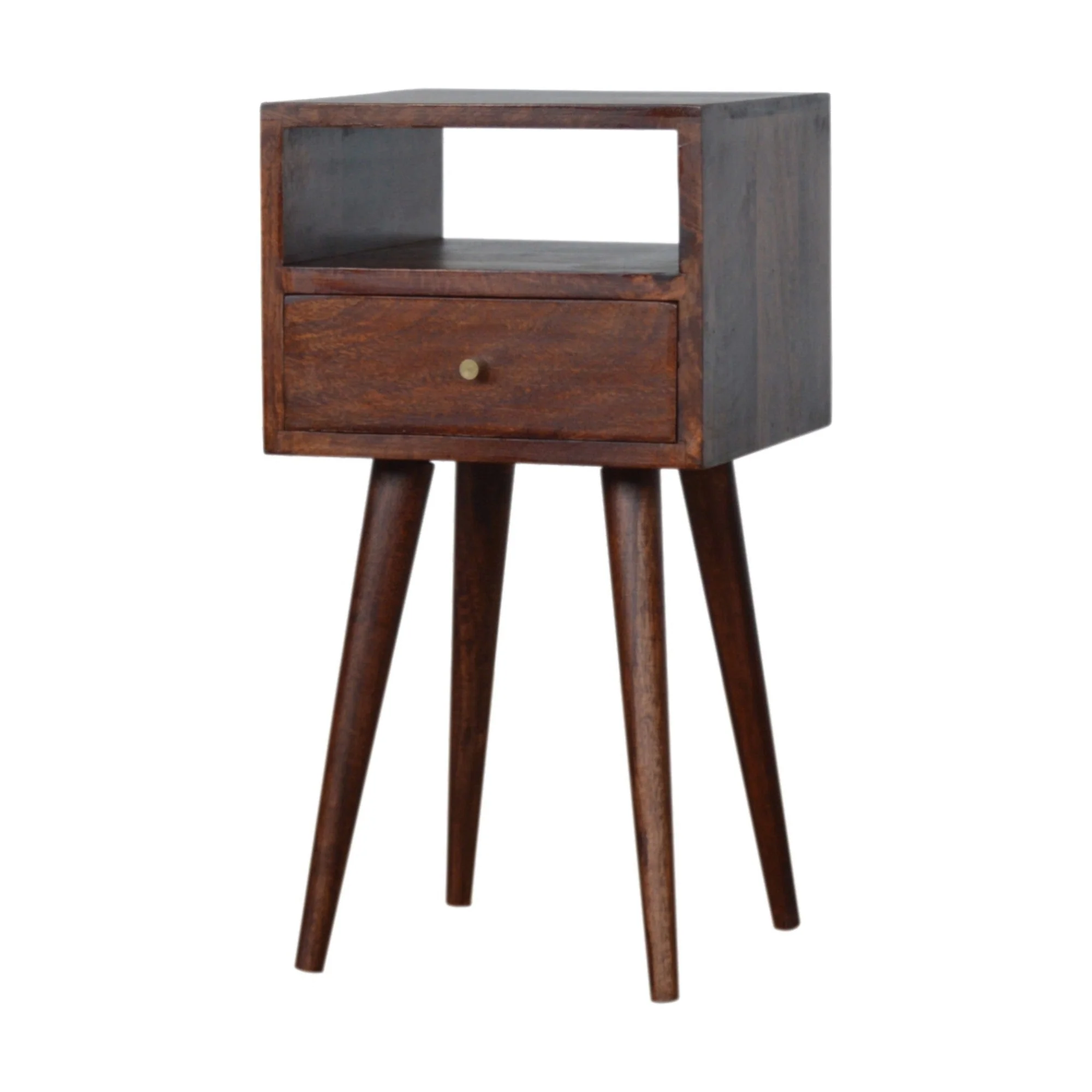 Solid Wood Mini Bedside with 1 Drawer and Open Shelf, Dark Brown - Image 2