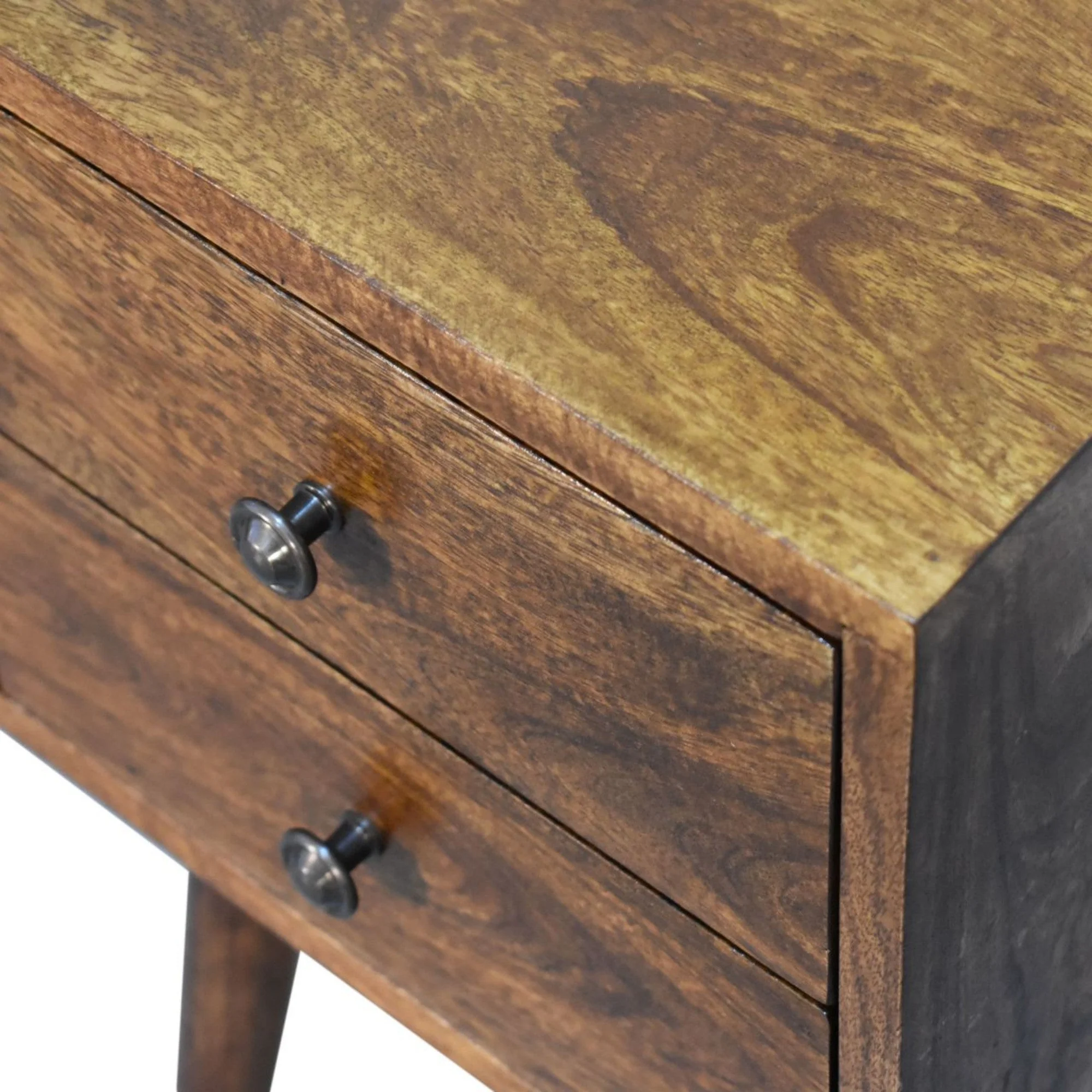 Solid Wood Mini Bedside with 2 Drawers, Dark Brown - Image 6