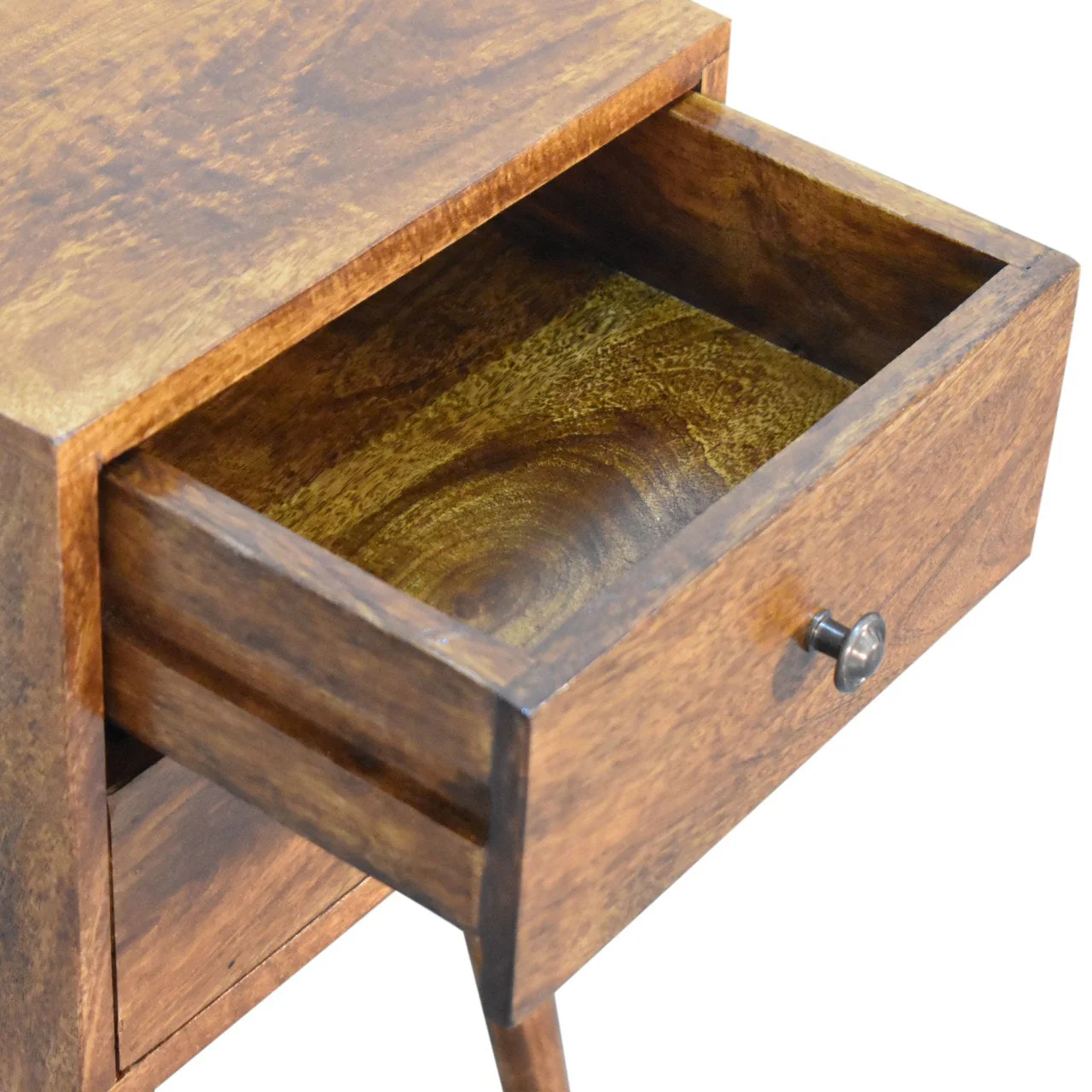 Solid Wood Mini Chestnut Bedside, 2 Drawers, Dark Brown - Image 8
