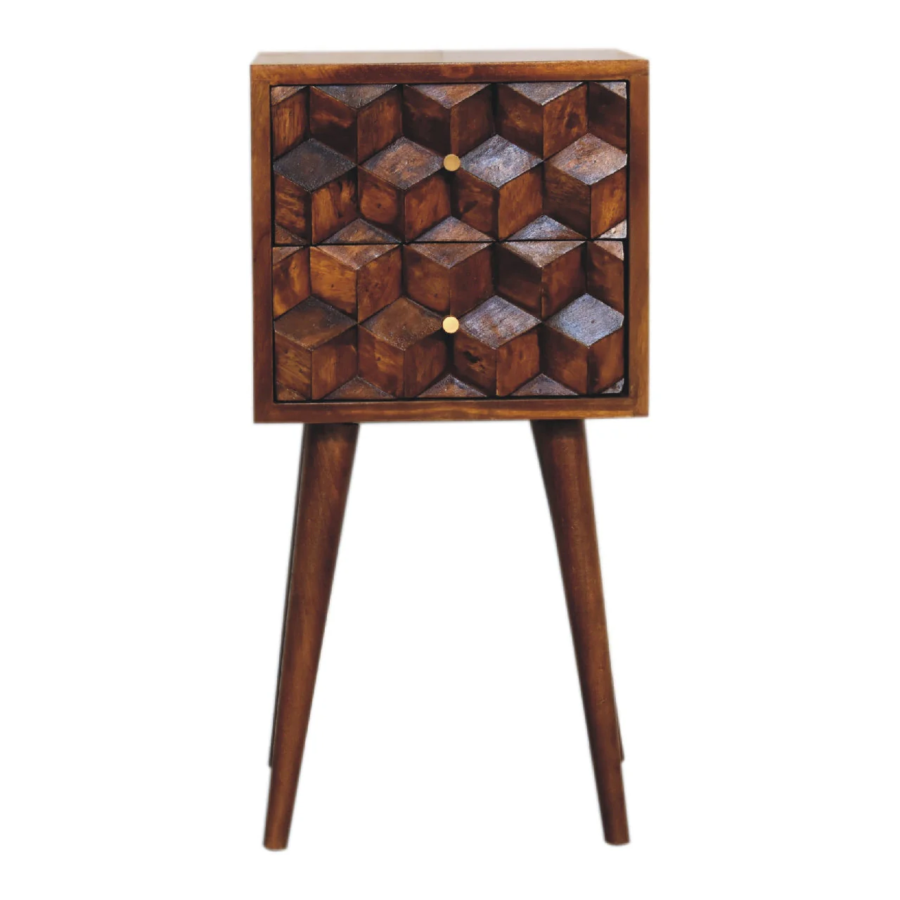 Solid Wood Mini Chestnut Cube Bedside, 2 Drawers, Dark Brown - Image 4