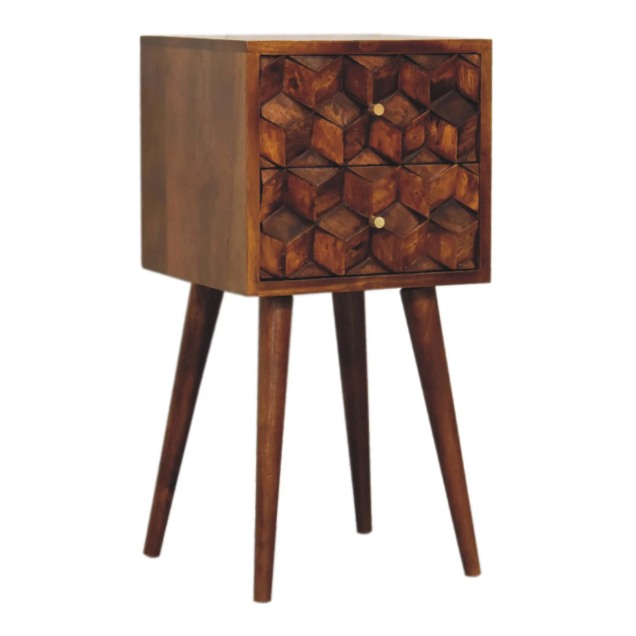 Solid Wood Mini Chestnut Cube Bedside, 2 Drawers, Dark Brown - Image 5