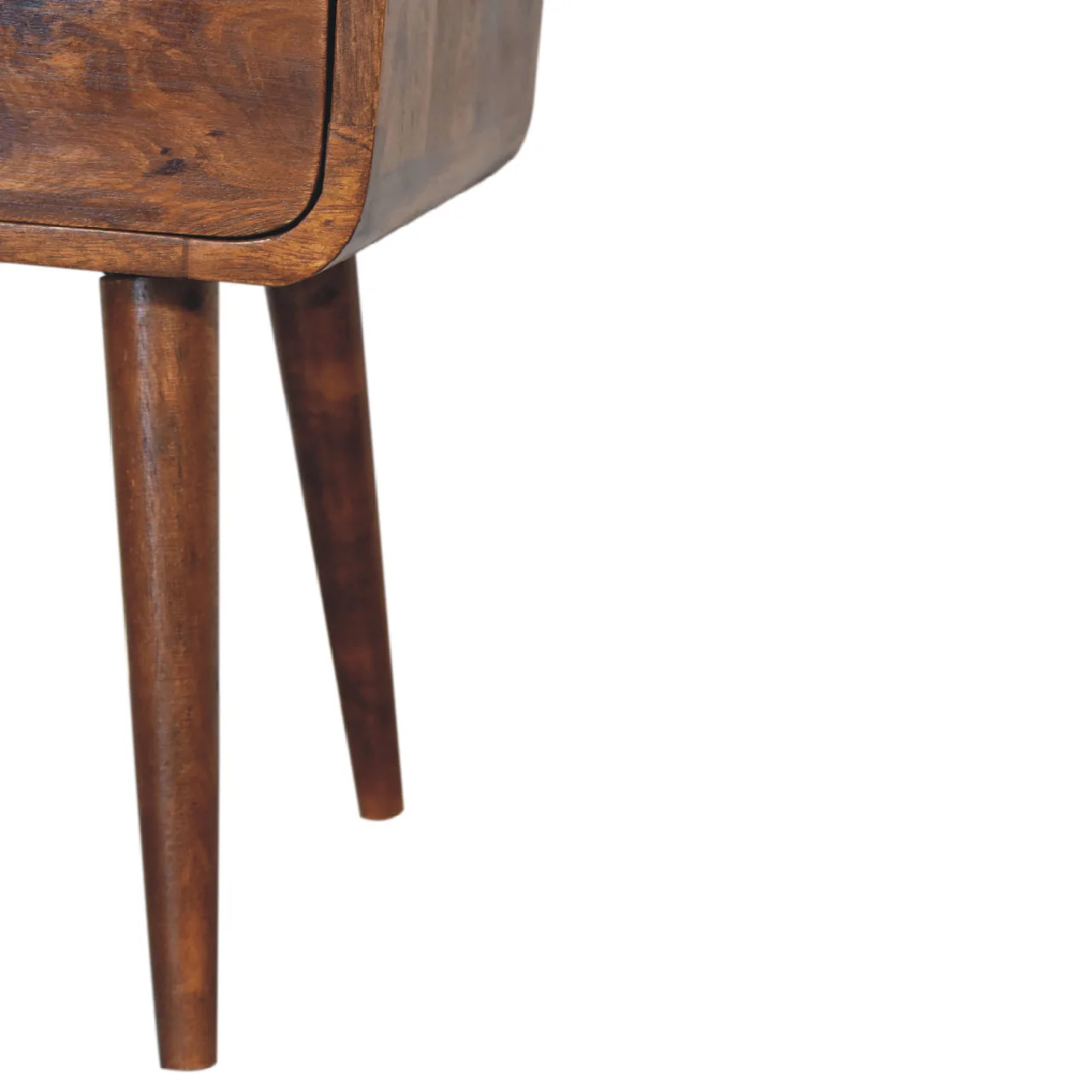 Solid Wood Mini Chestnut Curve Open Bedside with 1 Drawer and Open Shelf, Dark Brown - Image 3