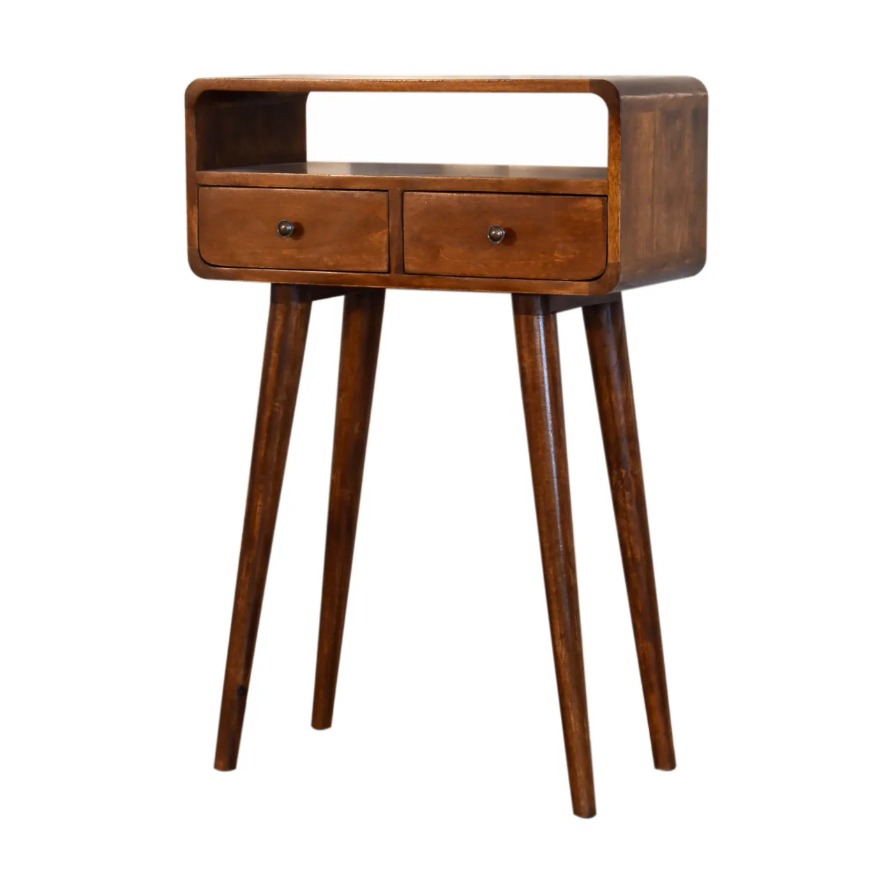 Solid Wood Mini Console Table, 2 Drawers and Open Slot, Dark Brown - Image 5