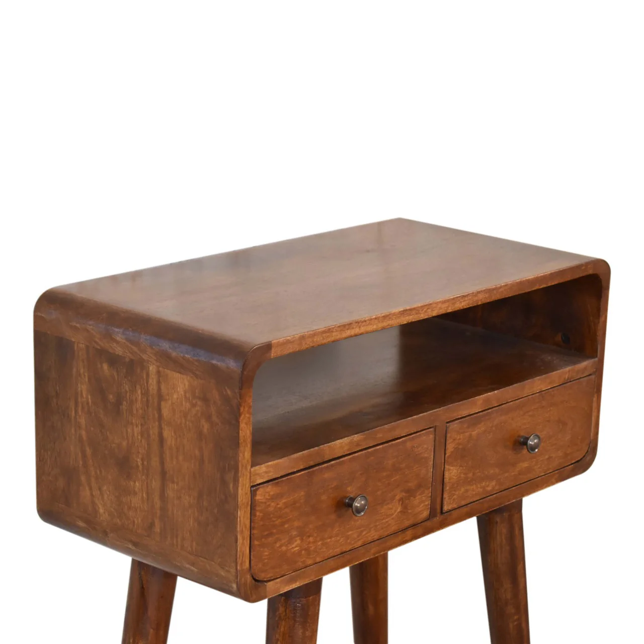 Solid Wood Mini Console Table, 2 Drawers and Open Slot, Dark Brown - Image 6