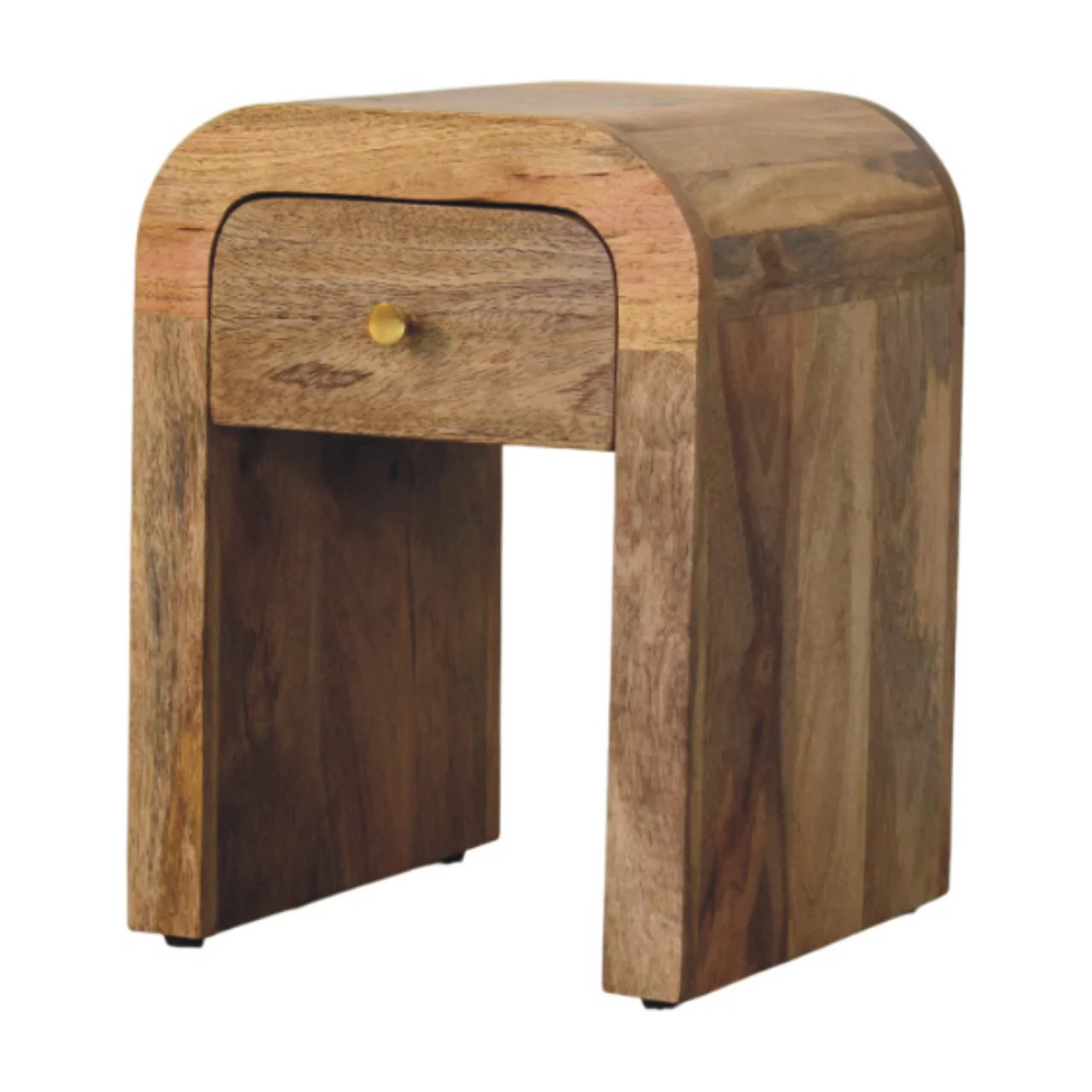 Solid Wood Mini Darcy Nightstand, Curved Edges 1 Drawer, Oak-ish Brown - Image 5