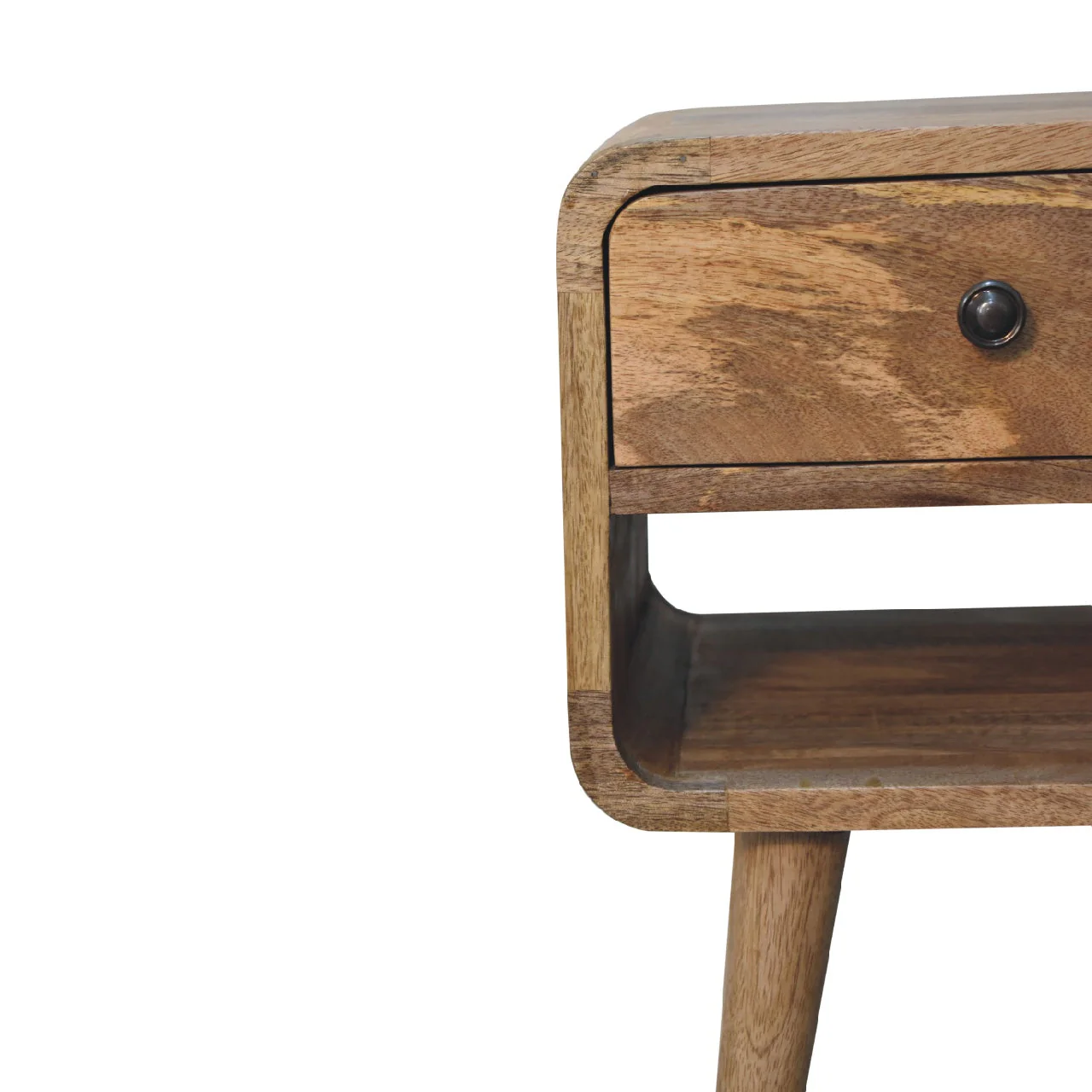 Solid Wood Mini Oak-ish Curve Lower Bedside, 1 Drawer and Open Slot, Brown - Image 2