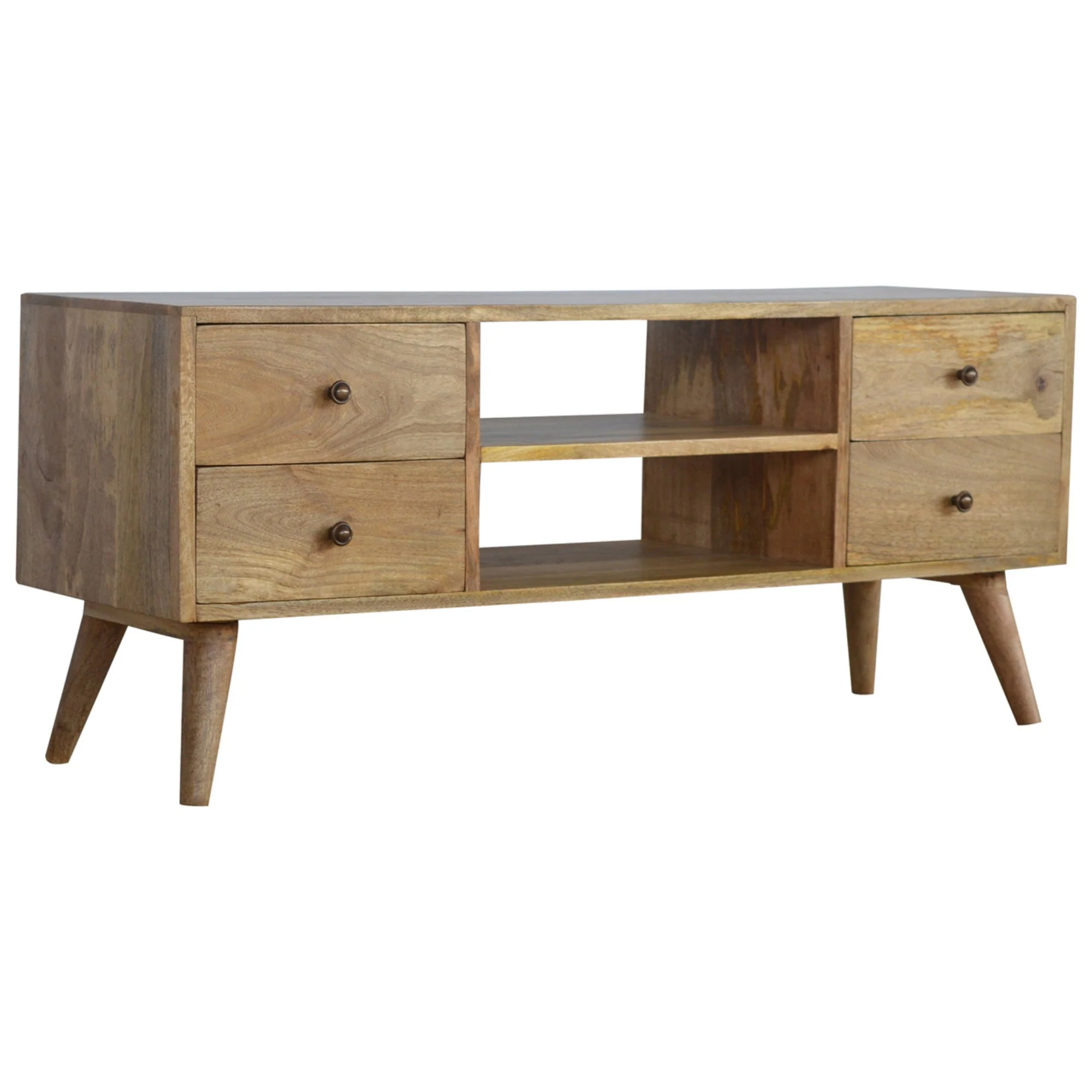 Solid Wood Nordic Entertainment Unit, 4 Drawers 2 Open Slots, Beige - Image 2