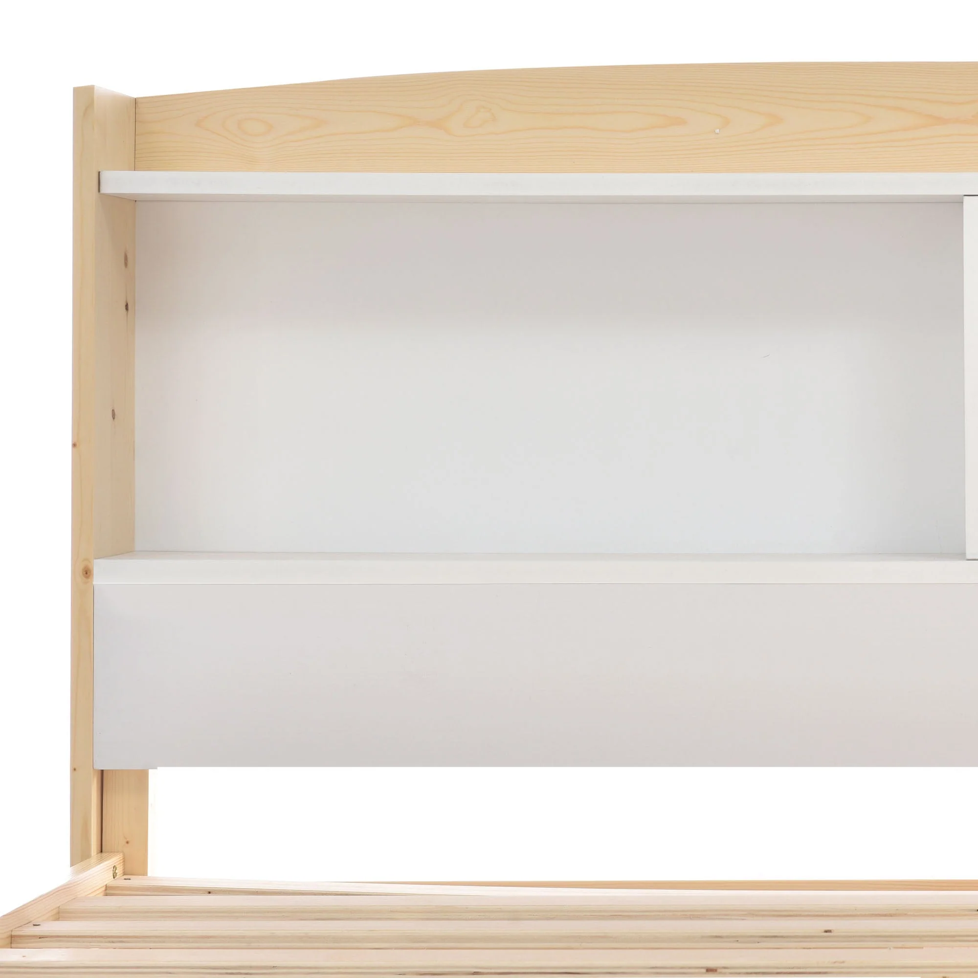 Solid Wood Single Bed with Storage Headboard, 90 x 200 cm, Pine, Natural and White - Image 10