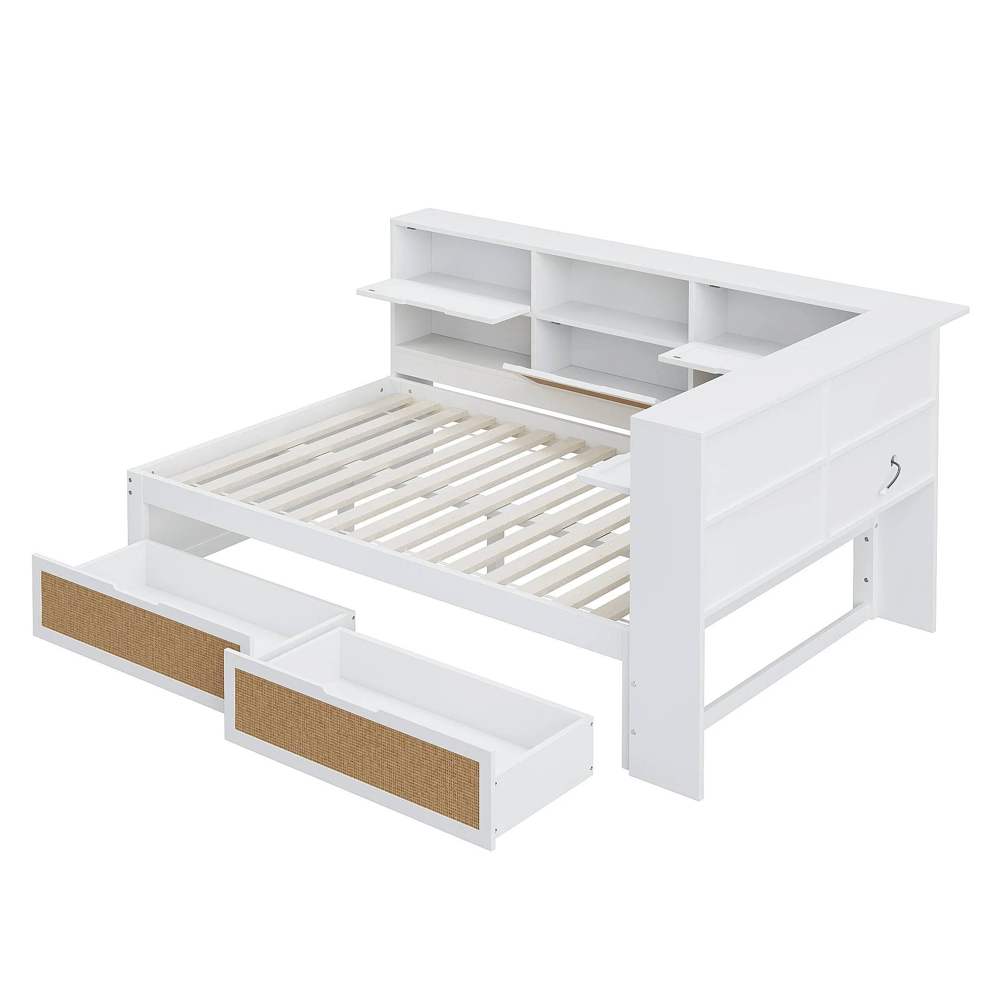 Solid Wood Sofa Bed 140x200 Multifunctional Single/Children's Storage Charging Port, White - Image 7
