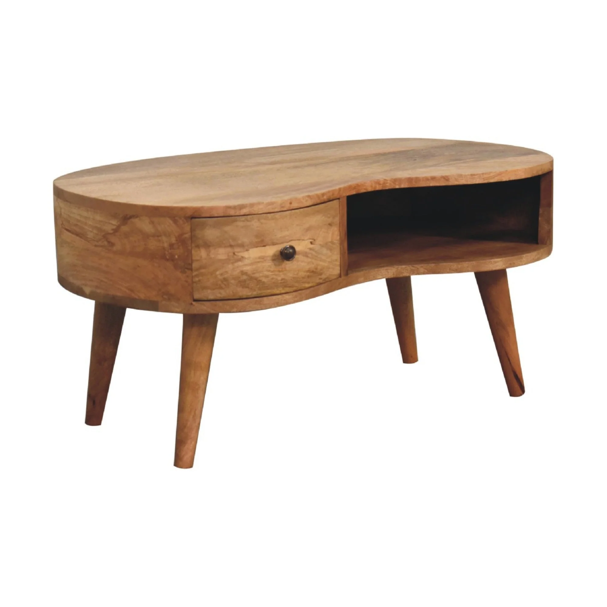 Solid Wood Wave Coffee Table, 1 Drawer Open Slot, Beige - Image 7