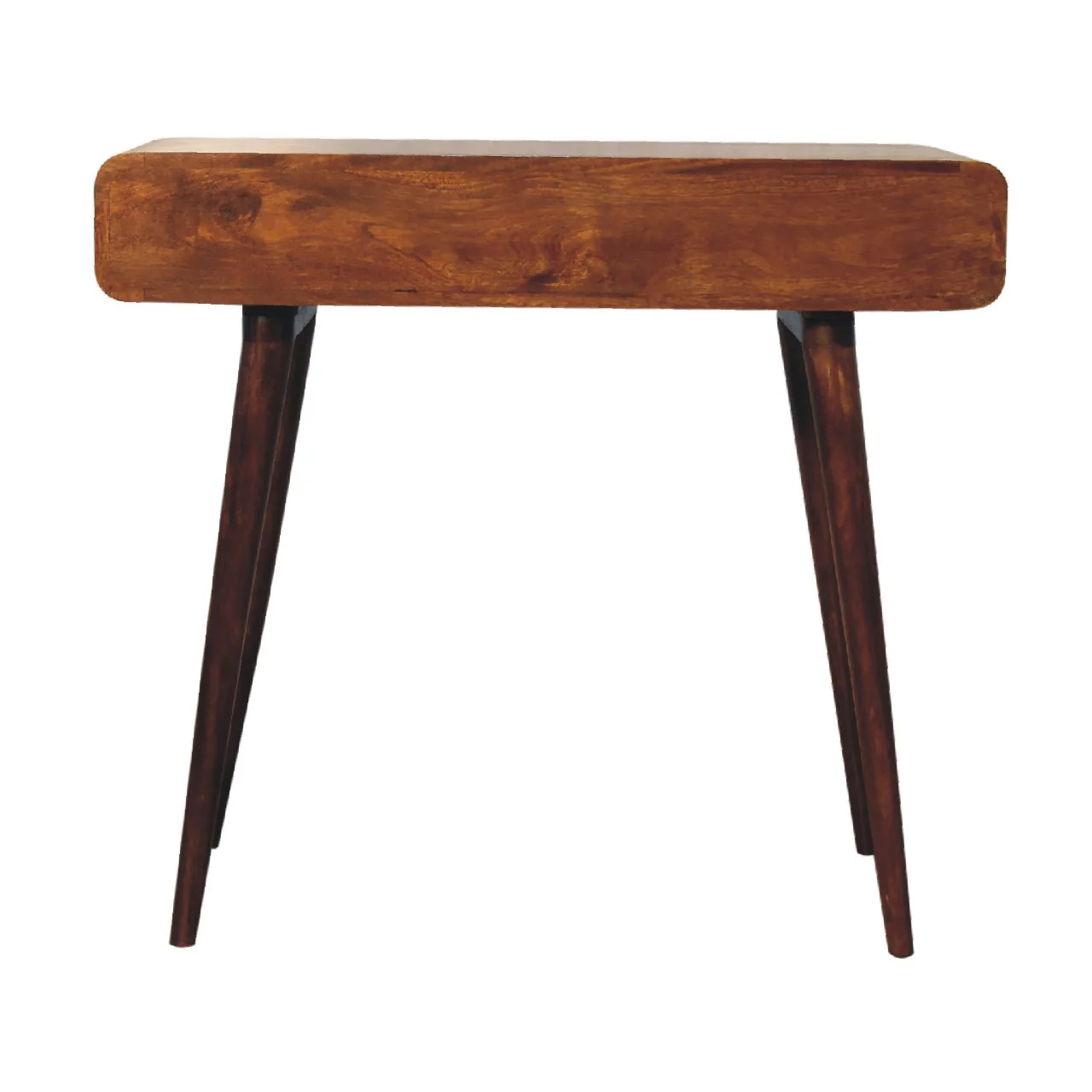 Solid Wood Writing Desk, Curved 1 Drawer 1 Shelf, Chestnut Brown - Image 5