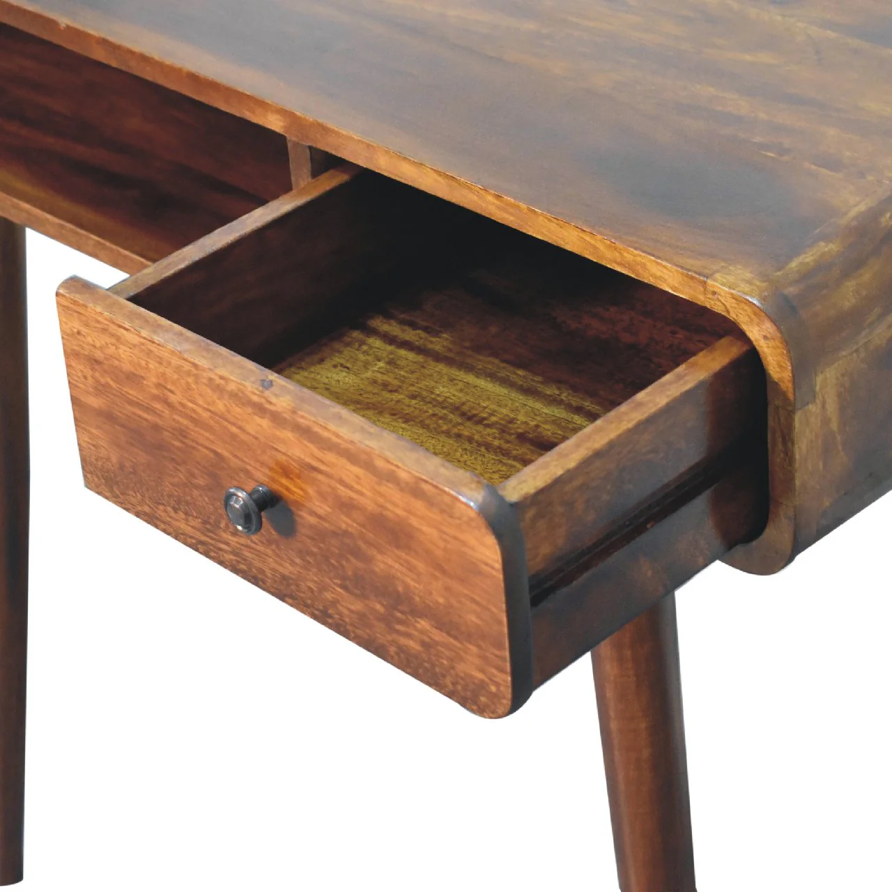 Solid Wood Writing Desk, Curved 1 Drawer 1 Shelf, Chestnut Brown - Image 6