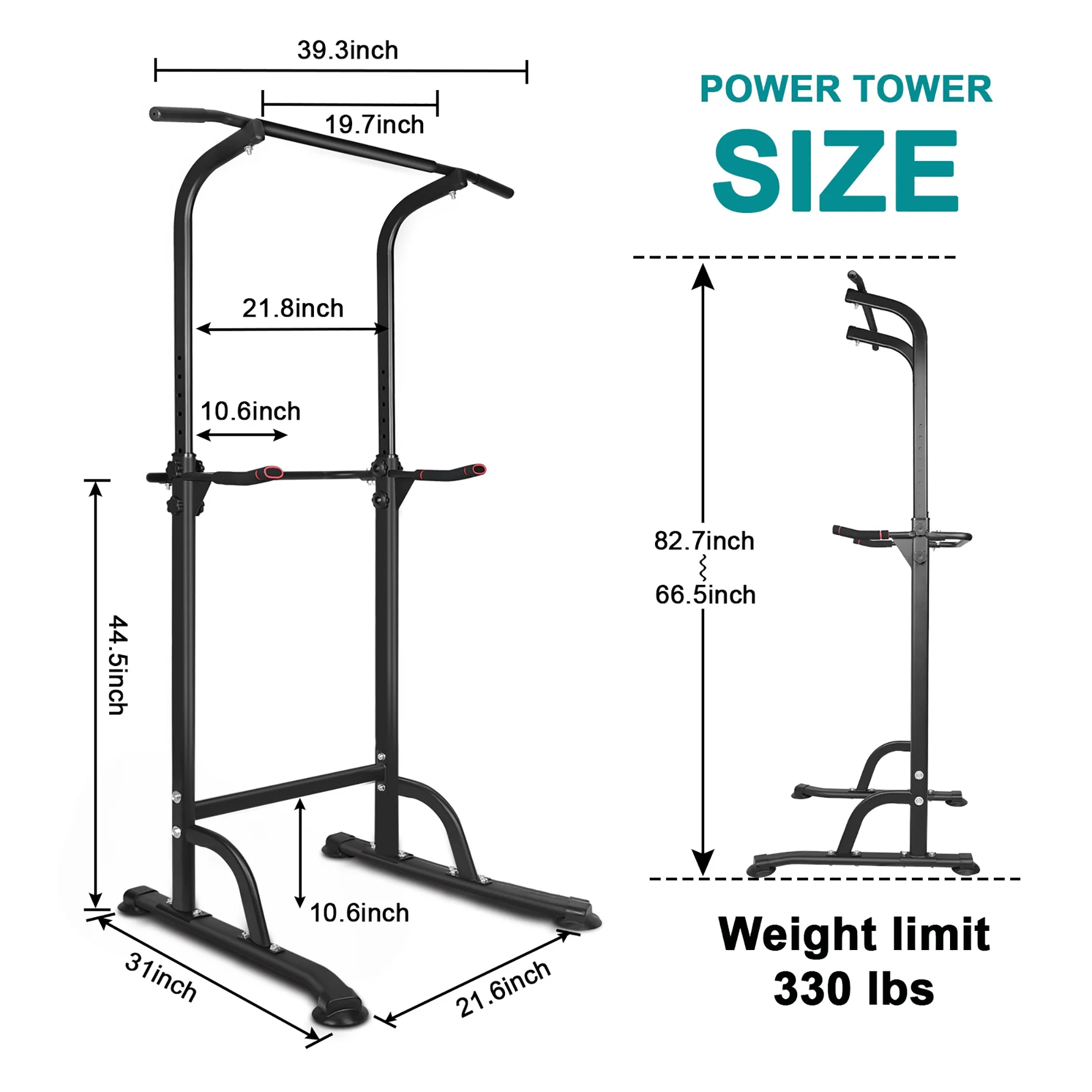 Sport Power Tower, Adjustable Dip Station & Pull Up Bar, 330lbs Capacity, Space-Saving Home - Image 3