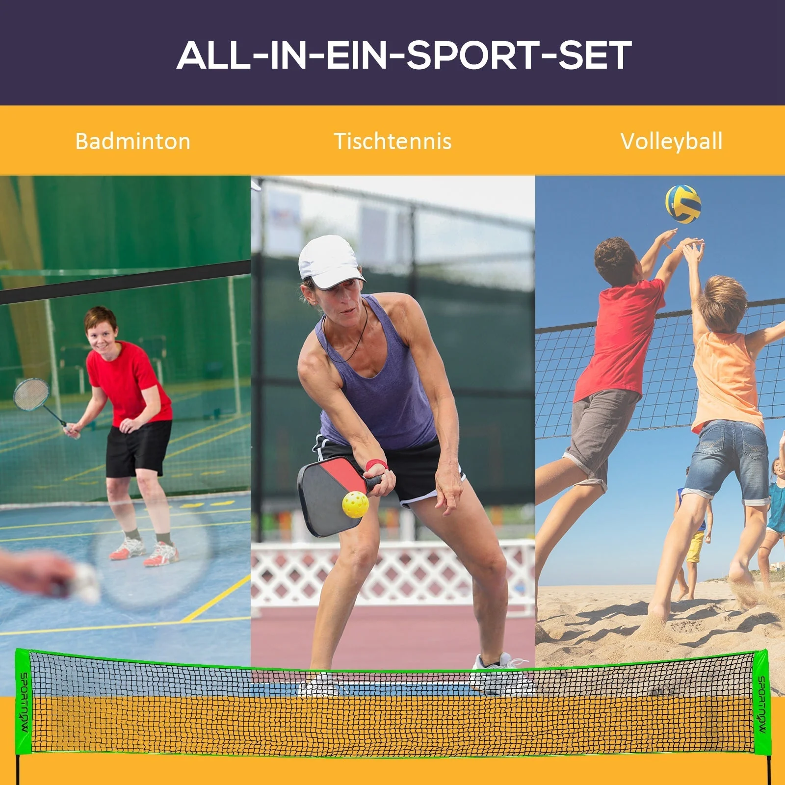 SPORTNOW Badminton Set, Adjustable Net, Shuttlecocks, 4 Rackets, with Carrying Bag, for Indoor and Outdoor - Image 4