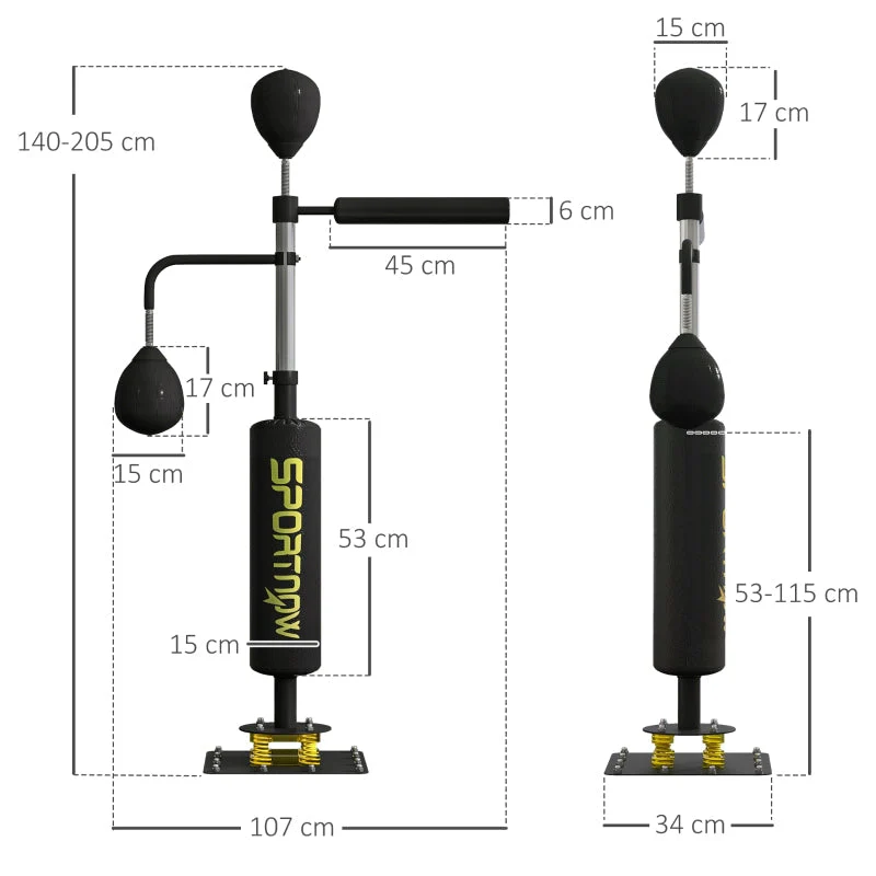 sportnow boxing stand, two speedballs, rotating boxing bar, kick pad, height-adjustable, steel, black - Image 3
