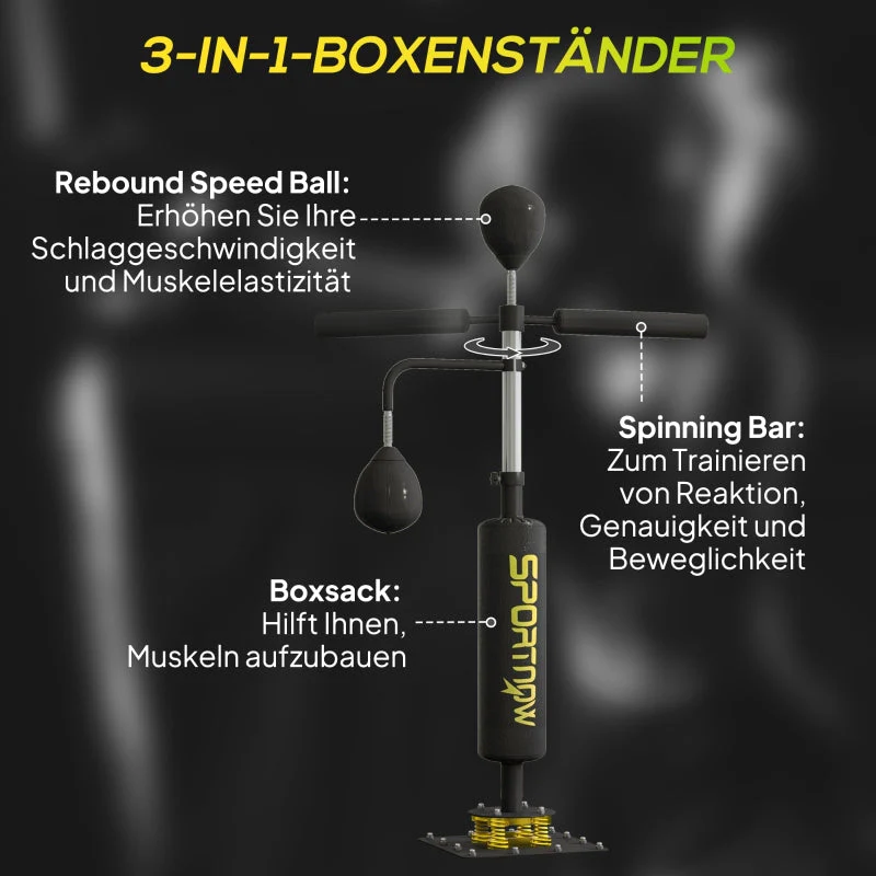 sportnow boxing stand, two speedballs, rotating boxing bar, kick pad, height-adjustable, steel, black - Image 4
