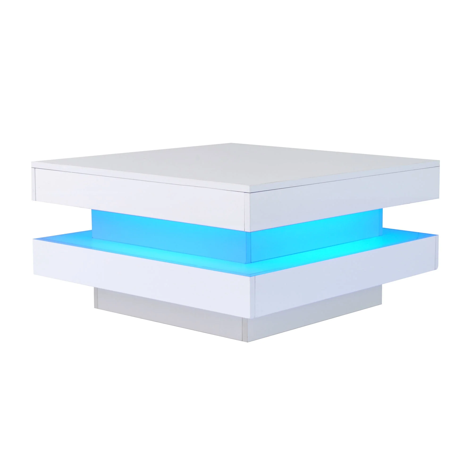 Square Coffee Table, Bluetooth LED Strip, 70x70x36 cm, White - Image 6