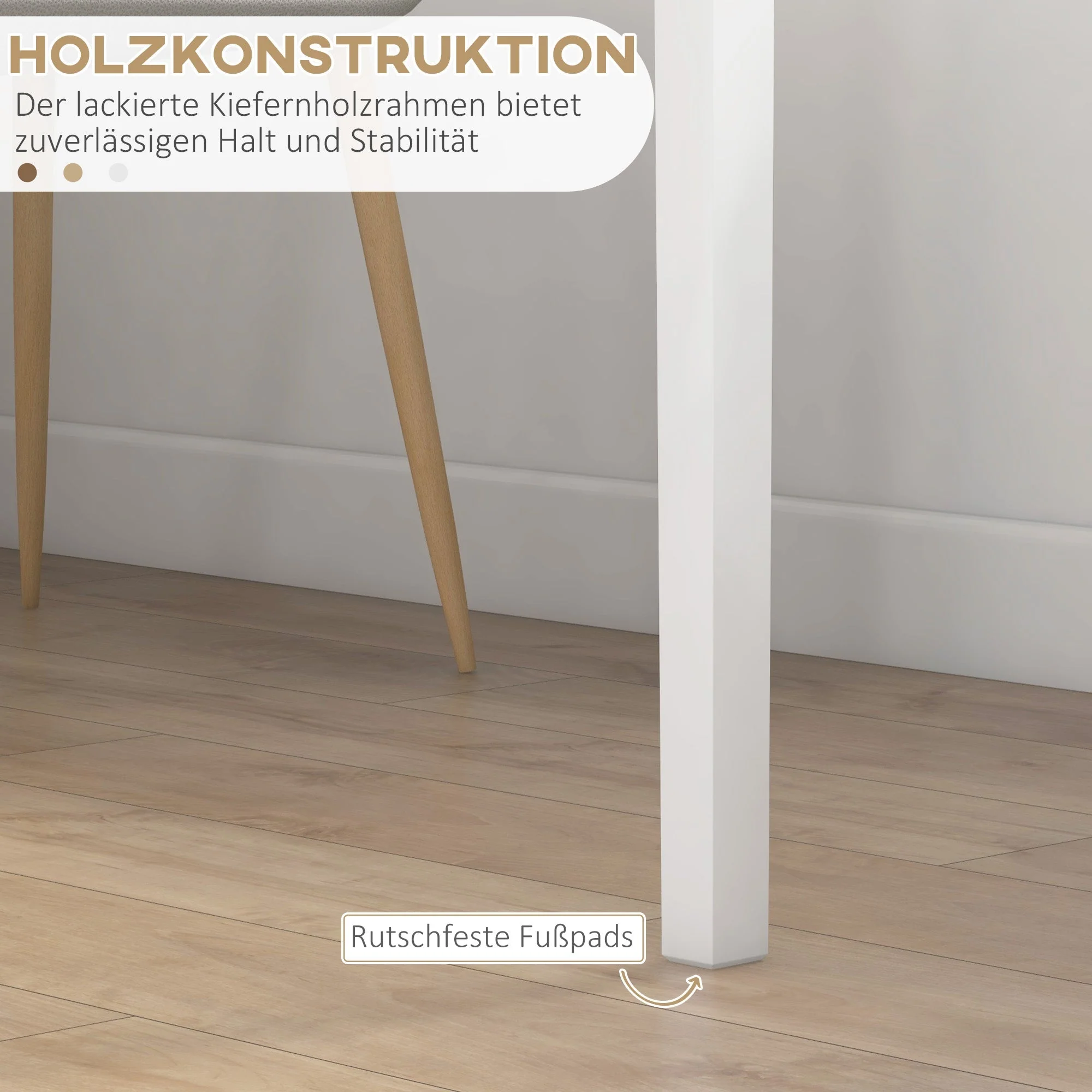 Square Dining Table for 2, 75 x 75 x 76 cm, Wood, White - Image 5