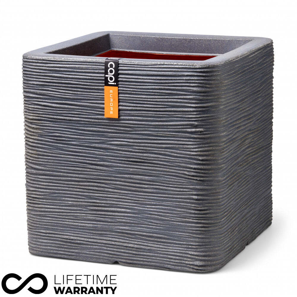 Square Rib Planter 40x40x40 Dark Grey