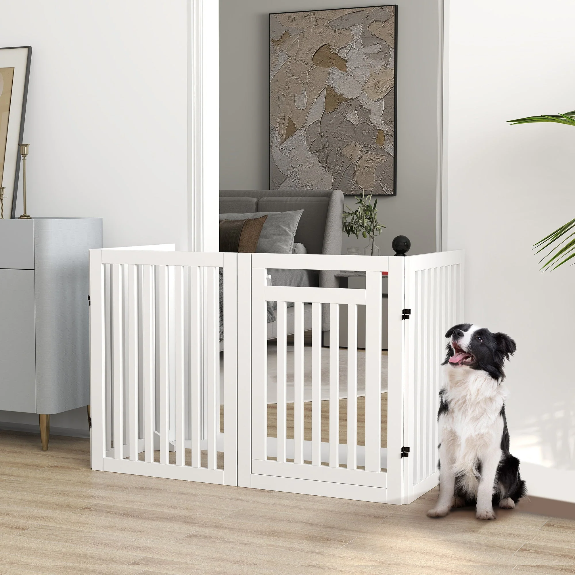 Stair Gate, Foldable Safety Gate, 4-Piece, Freestanding, White