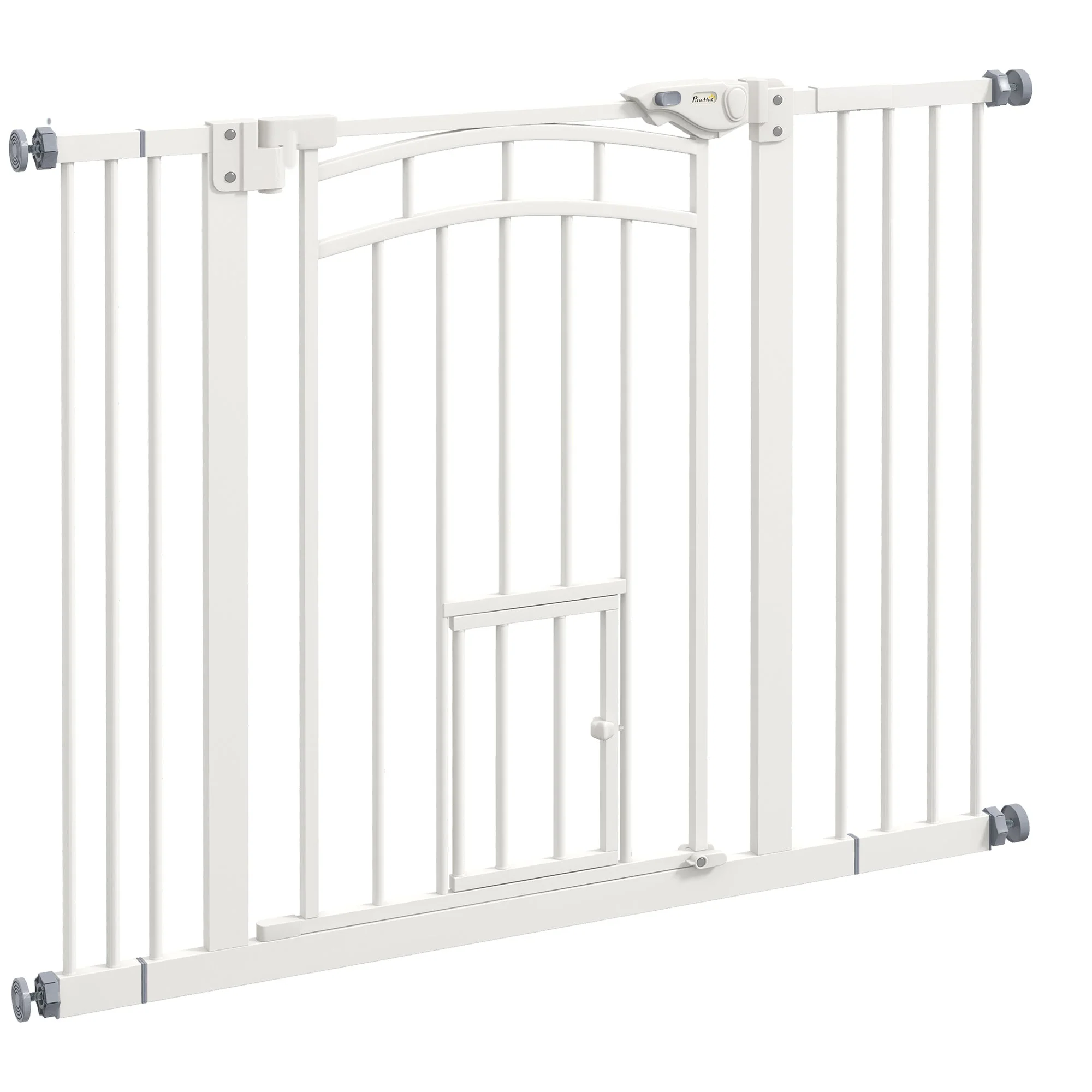 Stair Gate for Dogs, Automatic Closing, Cat Flap, Drill-Free, 74-100cm, White - Image 2