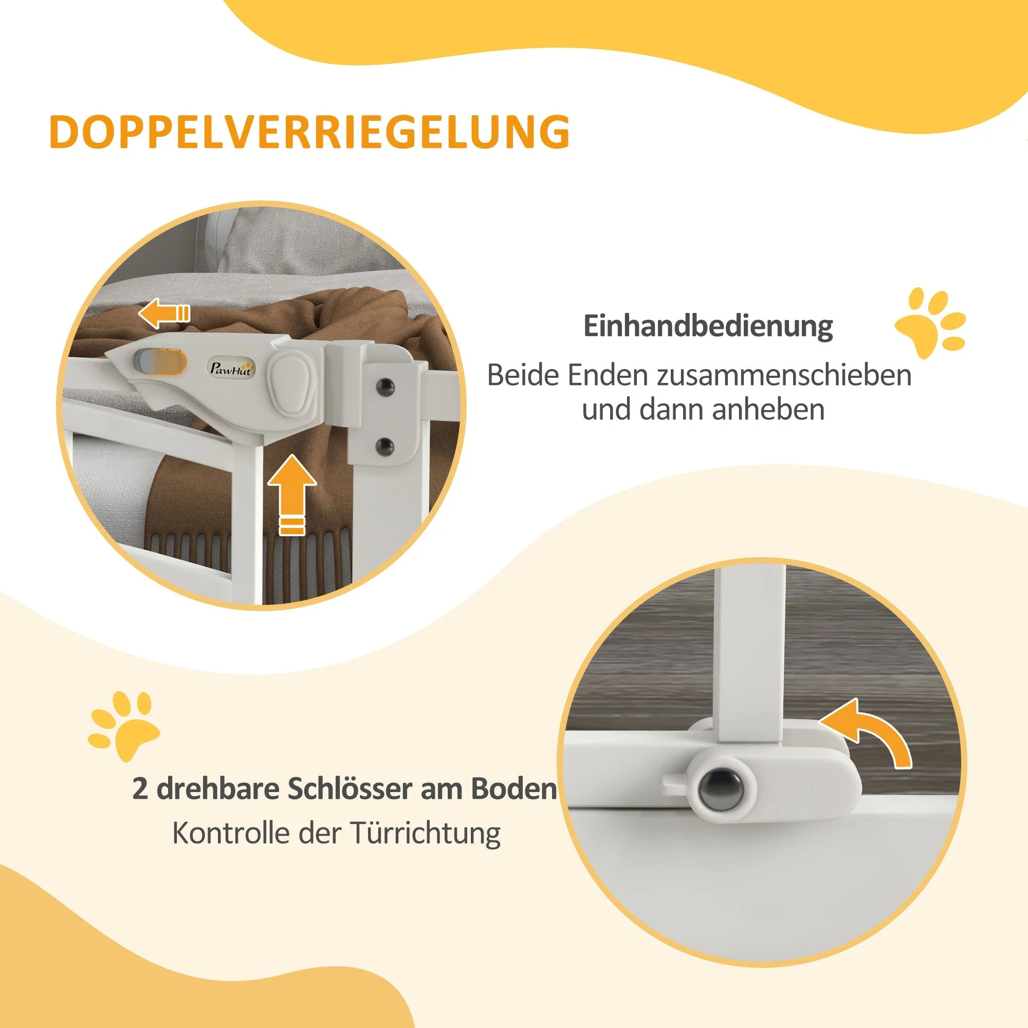 Stair Gate for Dogs, Automatic Closing, Cat Flap, Drill-Free, 74-100cm, White - Image 5