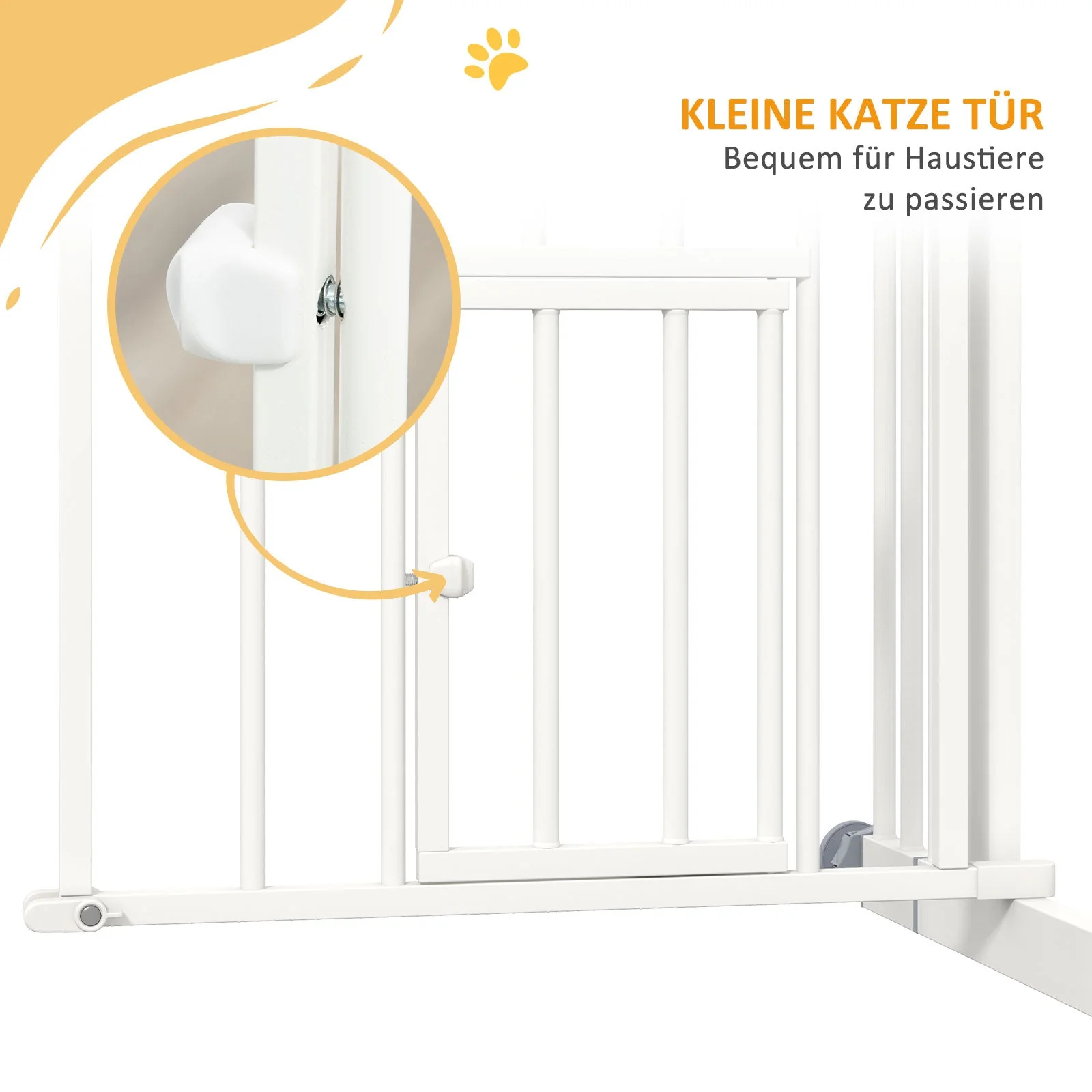 Stair Gate for Dogs, Automatic Closing, Cat Flap, Drill-Free, 74-100cm, White - Image 7