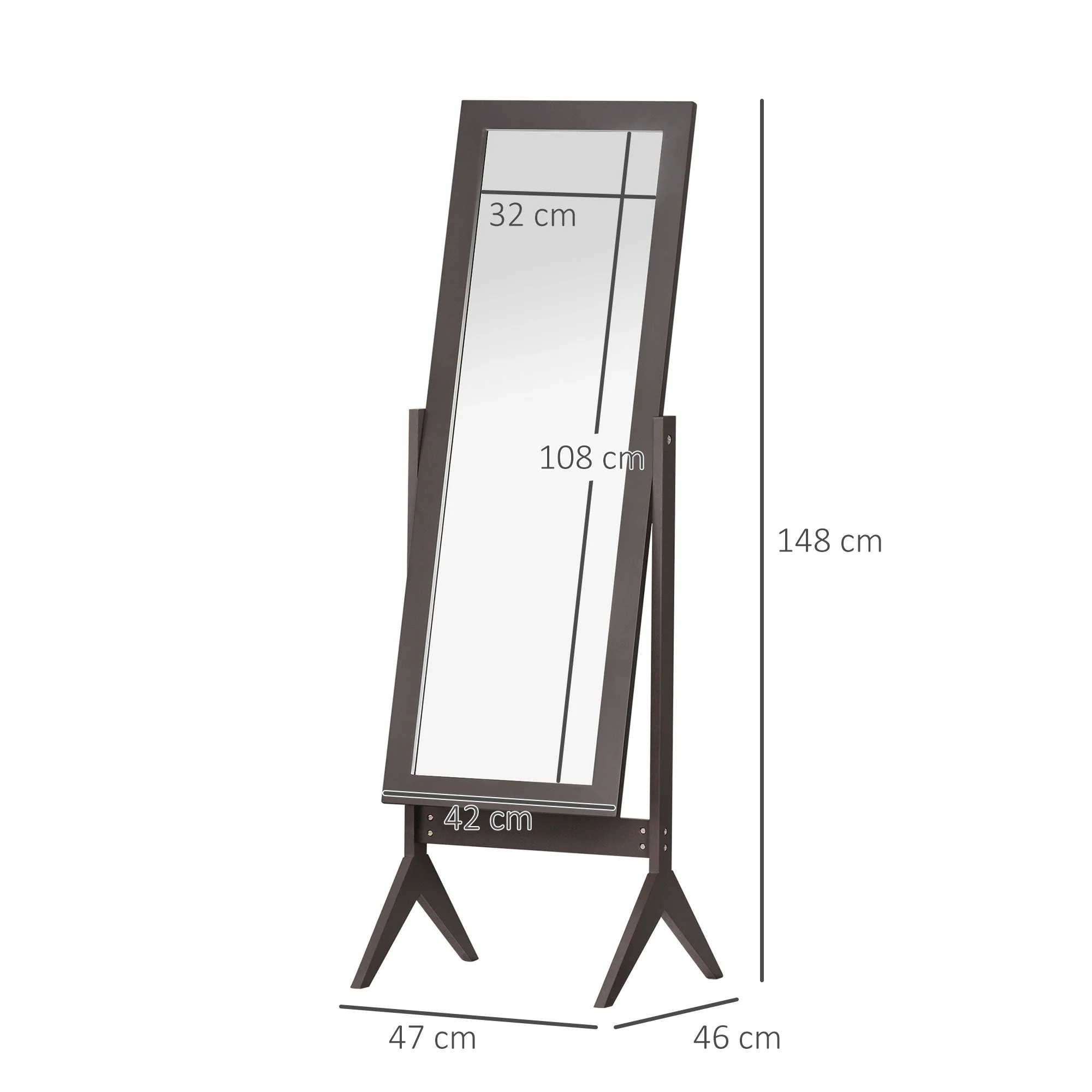 Standing Mirror Full Length Vanity Elevated Feet, MDF Coffee - Image 3