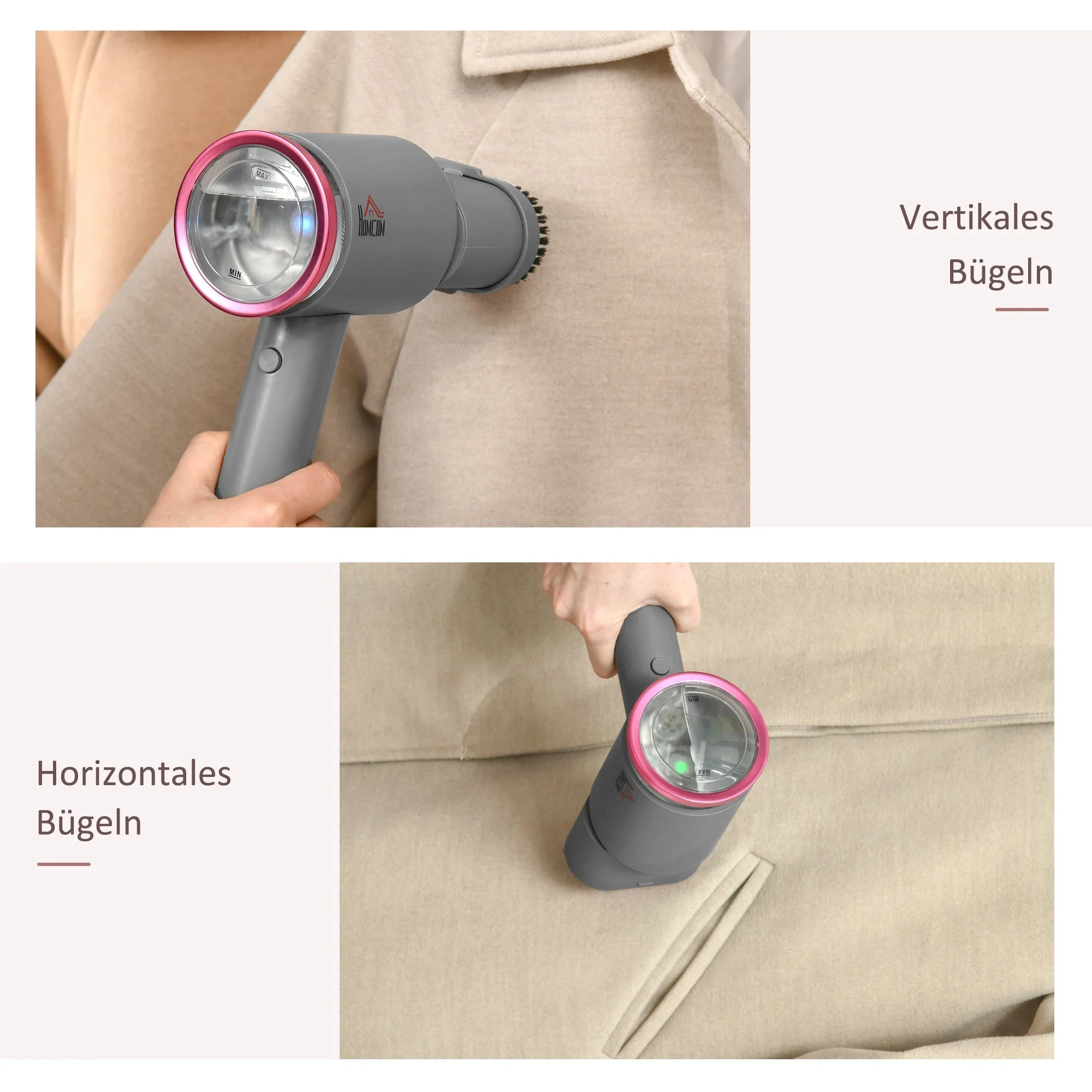 Steamer Steam Brush, Foldable 1520W, Grey Pink - Image 4