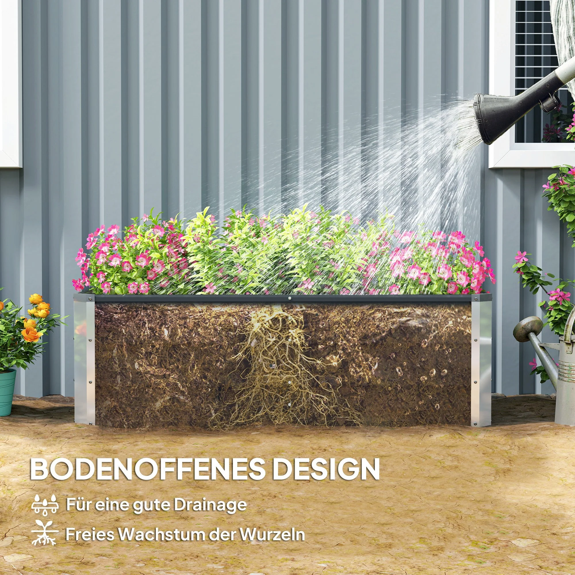 Steel Raised Garden Bed/Planter 125x47x40cm, Charcoal Grey - Image 5