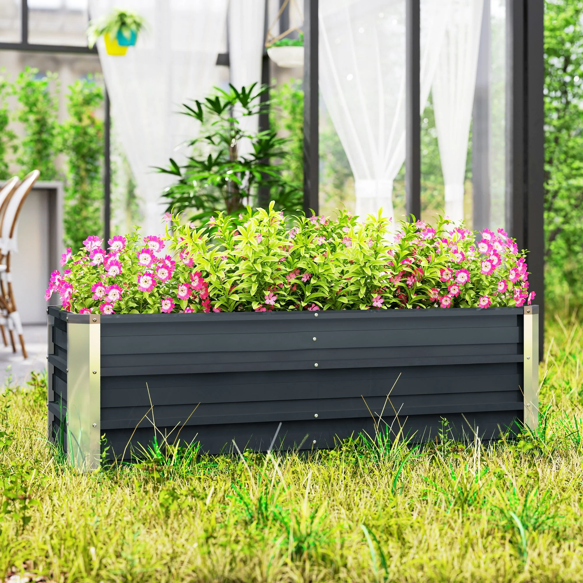 Steel Raised Garden Bed/Planter 125x47x40cm, Charcoal Grey - Image 7