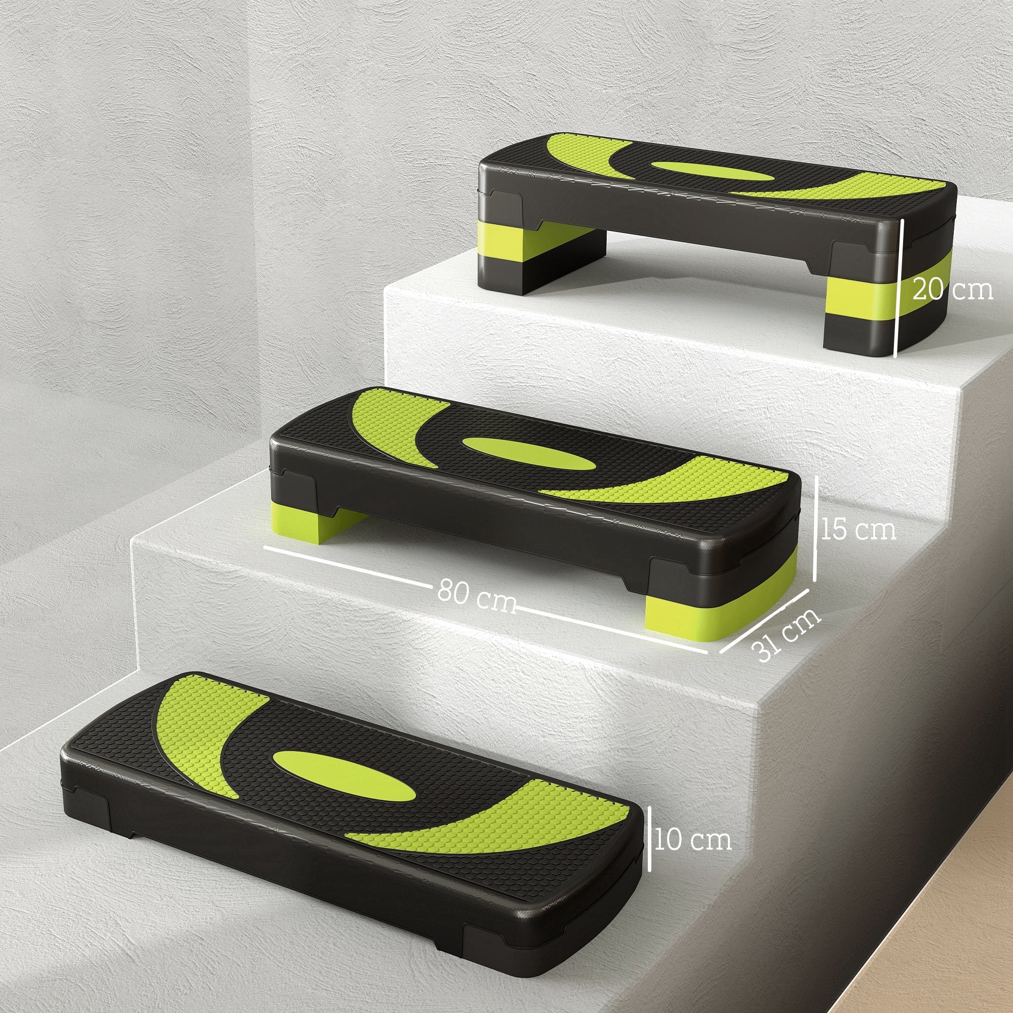 Step Board Aerobic Stepper, Adjustable 3 Levels, 150 kg, Green - Image 3