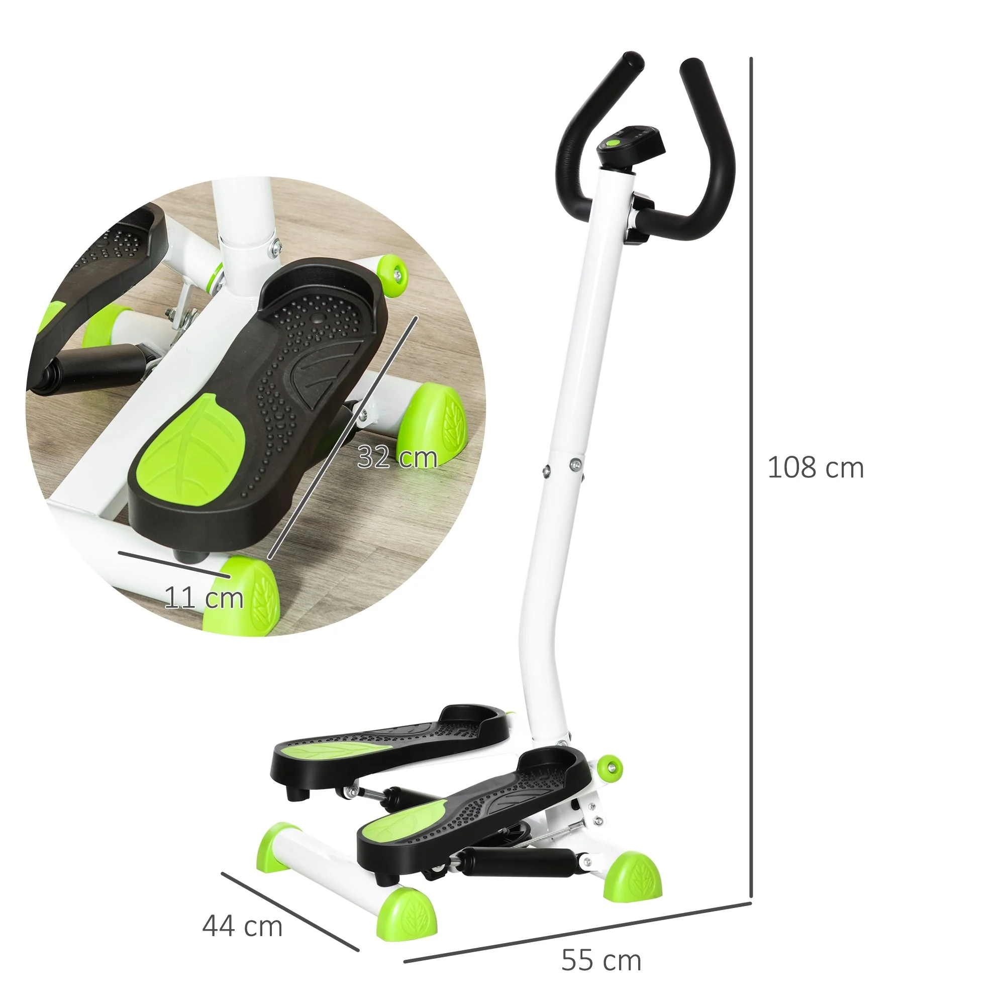Stepper Fitness Swing Stepper with LCD Screen, Handlebar, Steel ABS, Green - Image 3