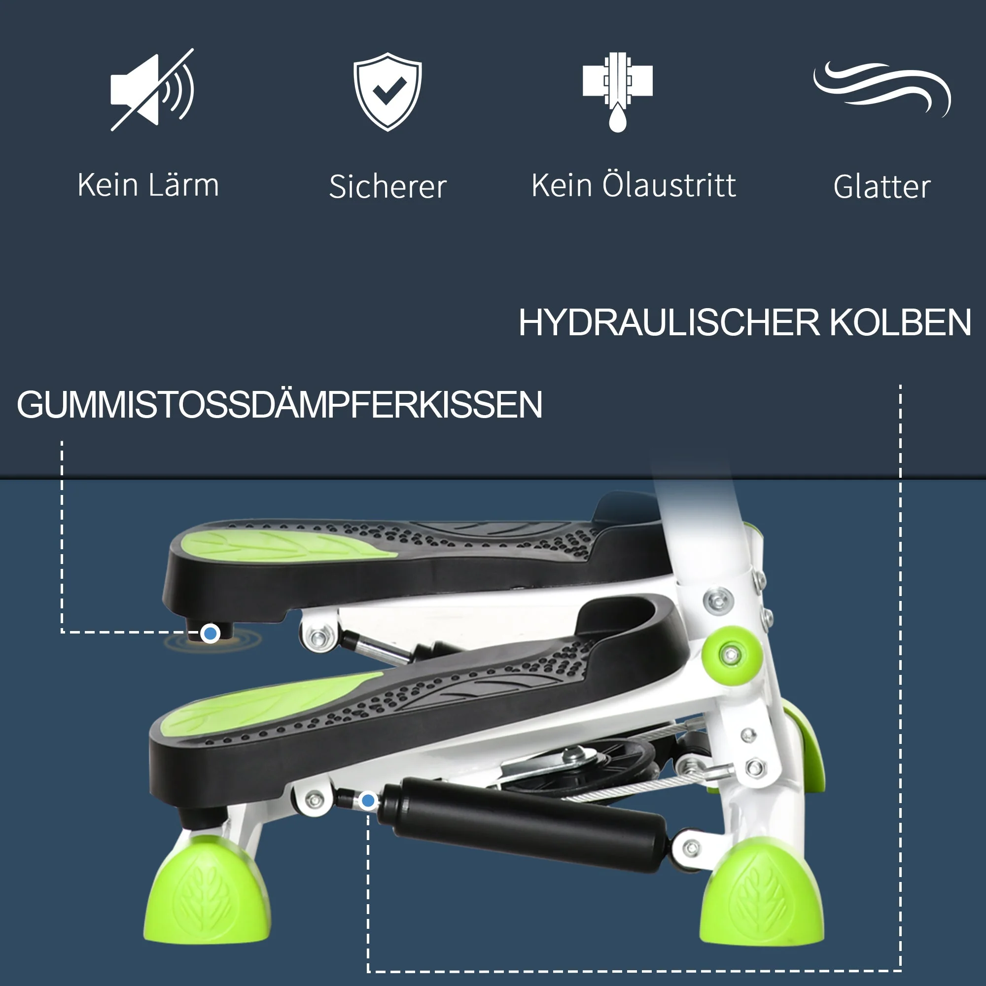 Stepper Fitness Swing Stepper with LCD Screen, Handlebar, Steel ABS, Green - Image 5