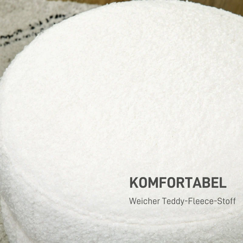 Stool footstool round upholstered with seat cushion cream white - Image 5