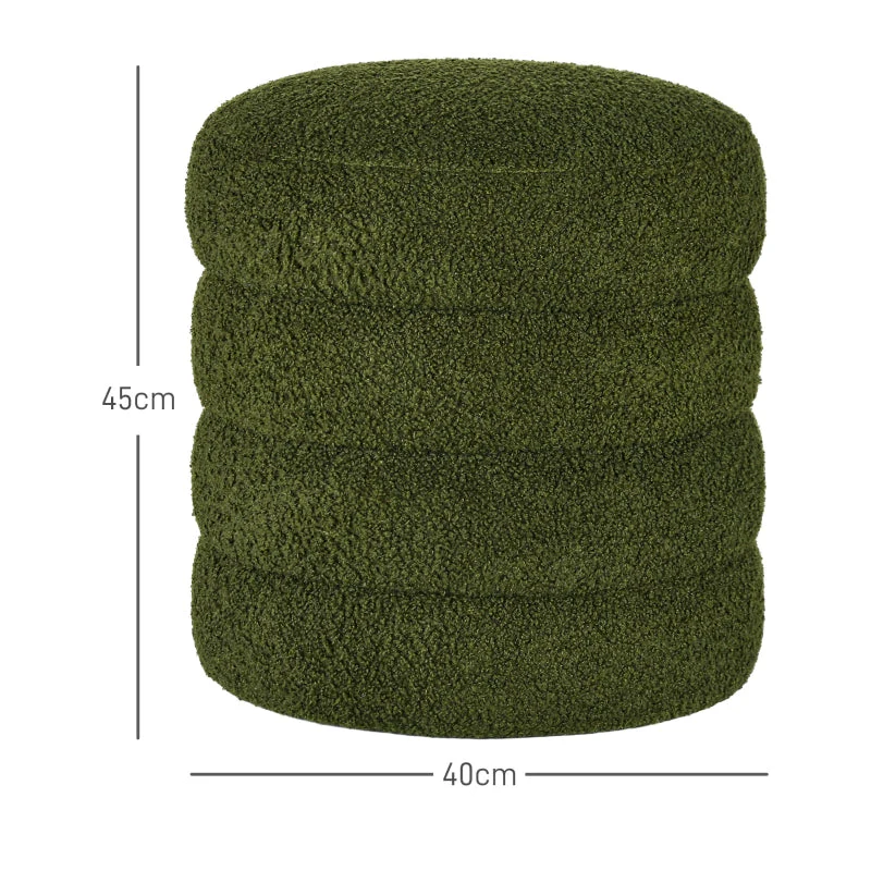 Stool, Round, Teddy Fleece, Green - Image 3