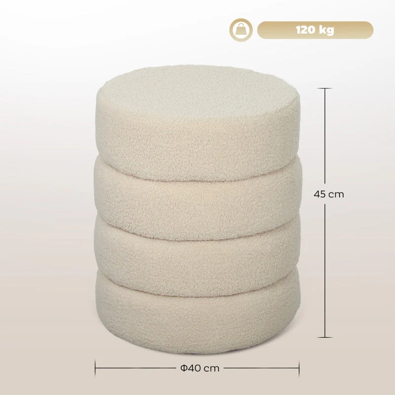 Stool, Round, Up to 120 kg, Teddy Fleece Beige - Image 3