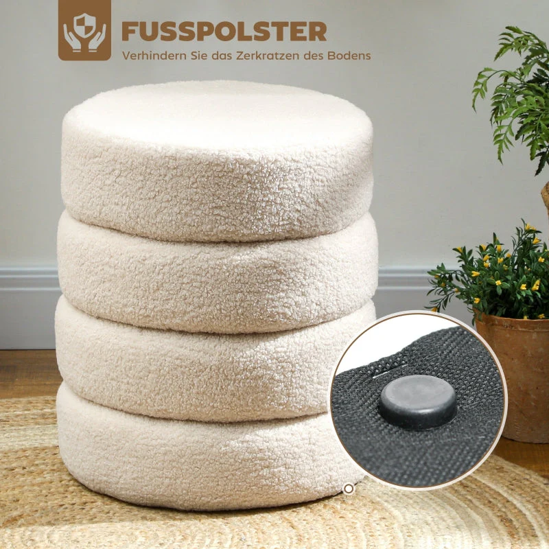 Stool, Round, Up to 120 kg, Teddy Fleece Beige - Image 4