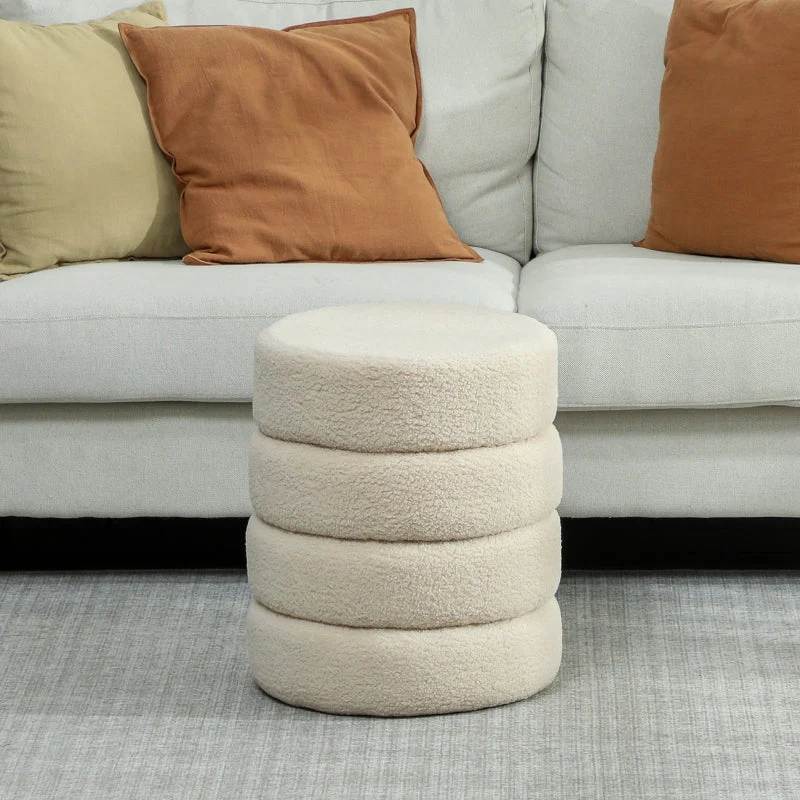 Stool, Round, Up to 120 kg, Teddy Fleece Beige - Image 6