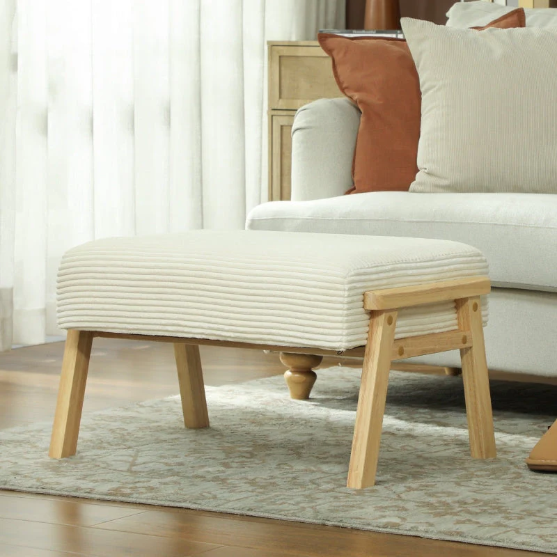 Stool, soft seat cushion, wooden legs, corduroy look cream white - Image 8