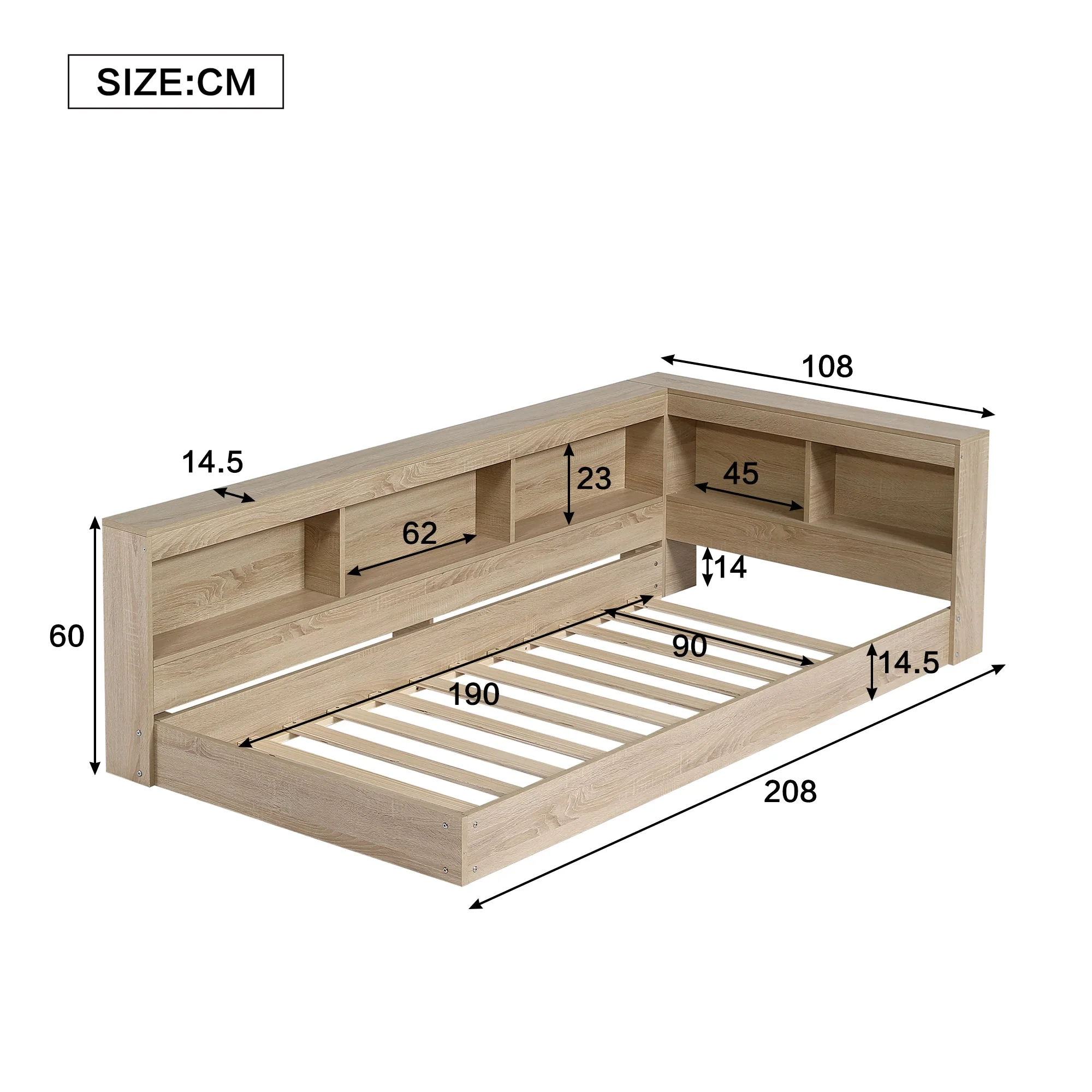 Storage Bed, 3FT Single with Storage Space & Durable MDF+Plywood, White Oak - Image 4