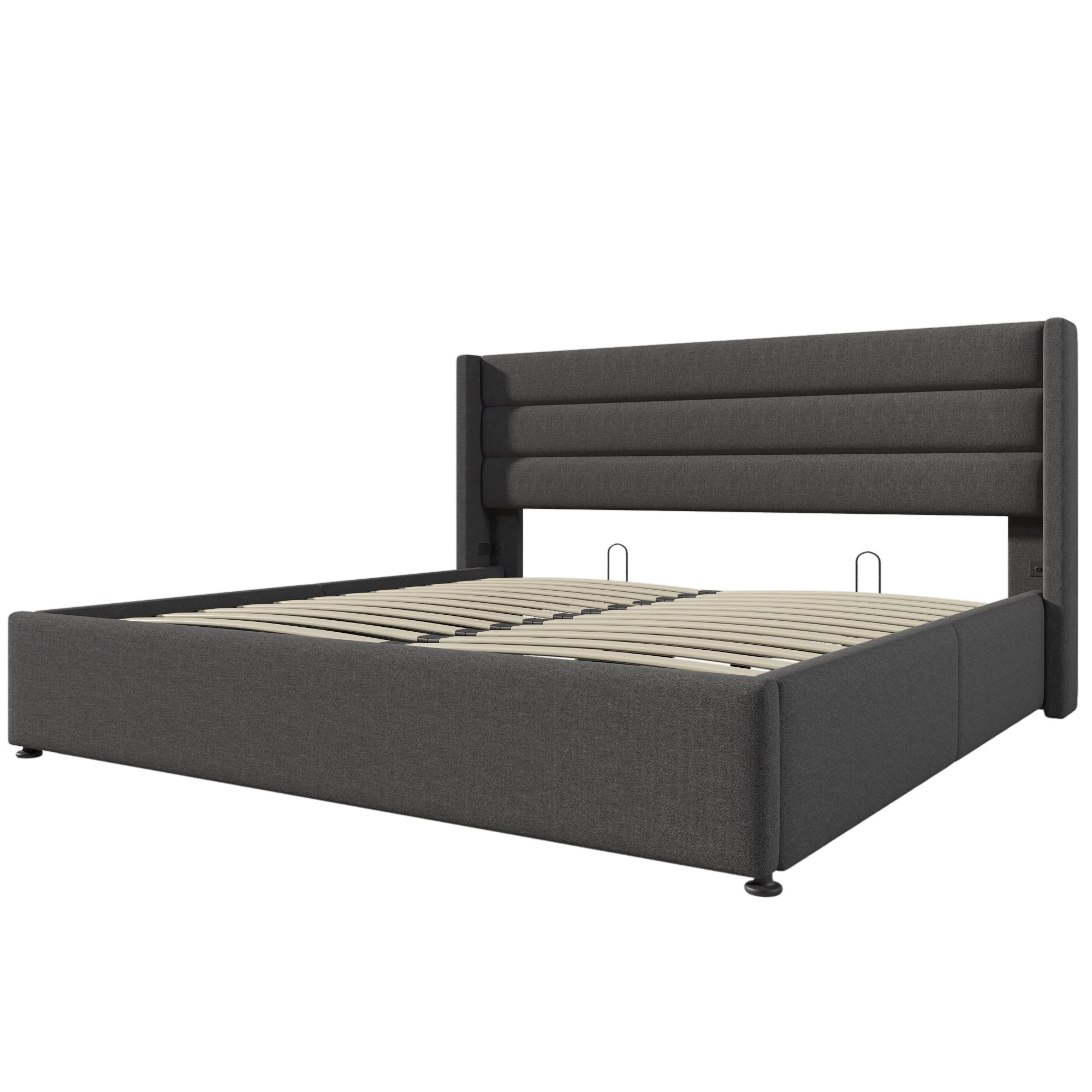 Storage Bed, Hydraulic Double 160x200cm with Mattress & Slatted Frame, Grey Linen - Image 7