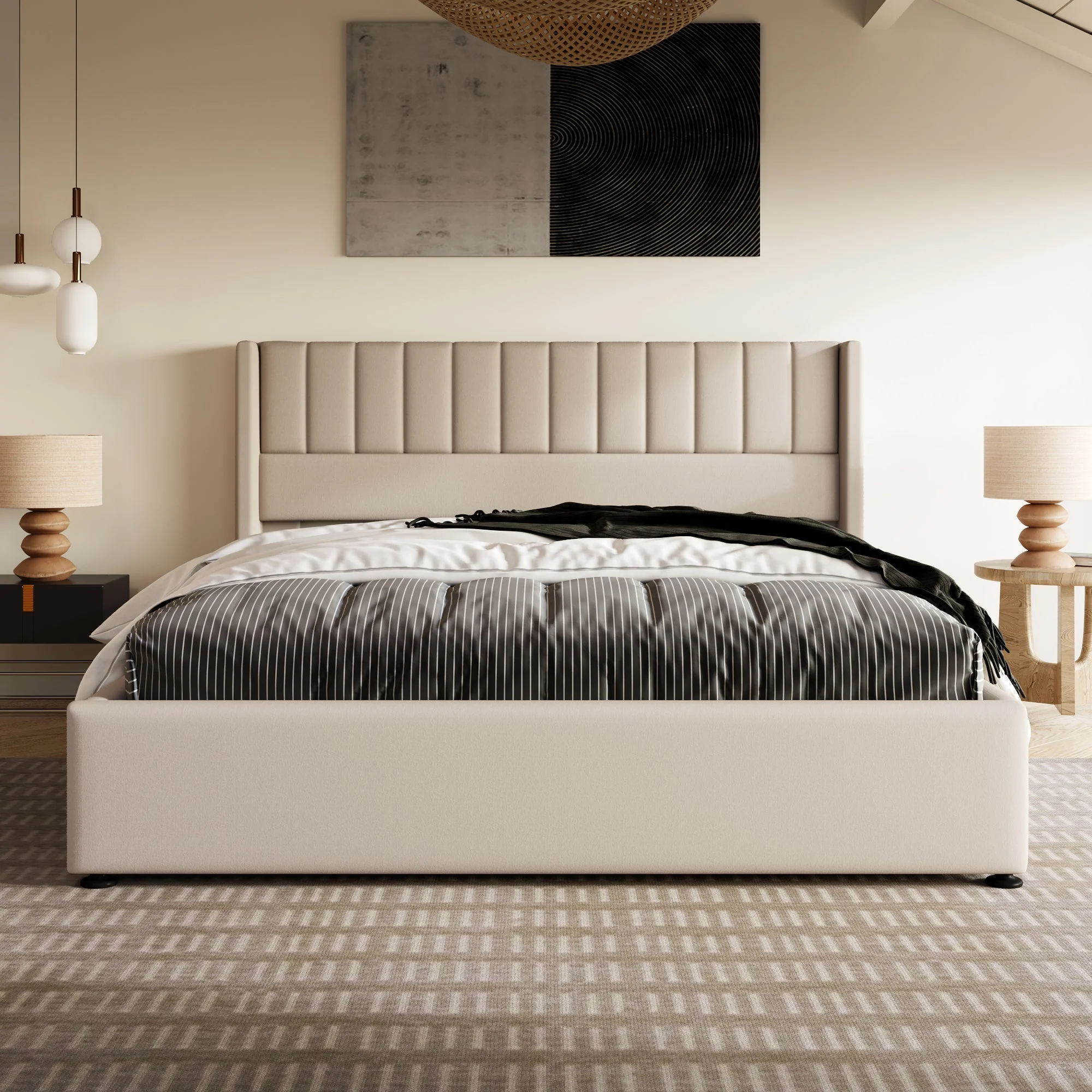 Storage Bed Hydraulic Double 180x200cm, Linen Beige - Image 7